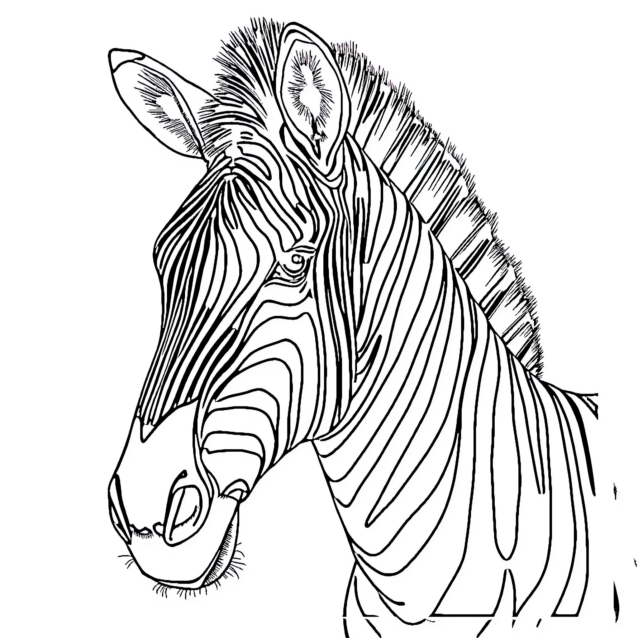 Zebra gazing with striking features Coloring Page (free black-and-white line drawing printable PDF for all, from beginners to advanced learners, including children, teens, adults, and seniors)