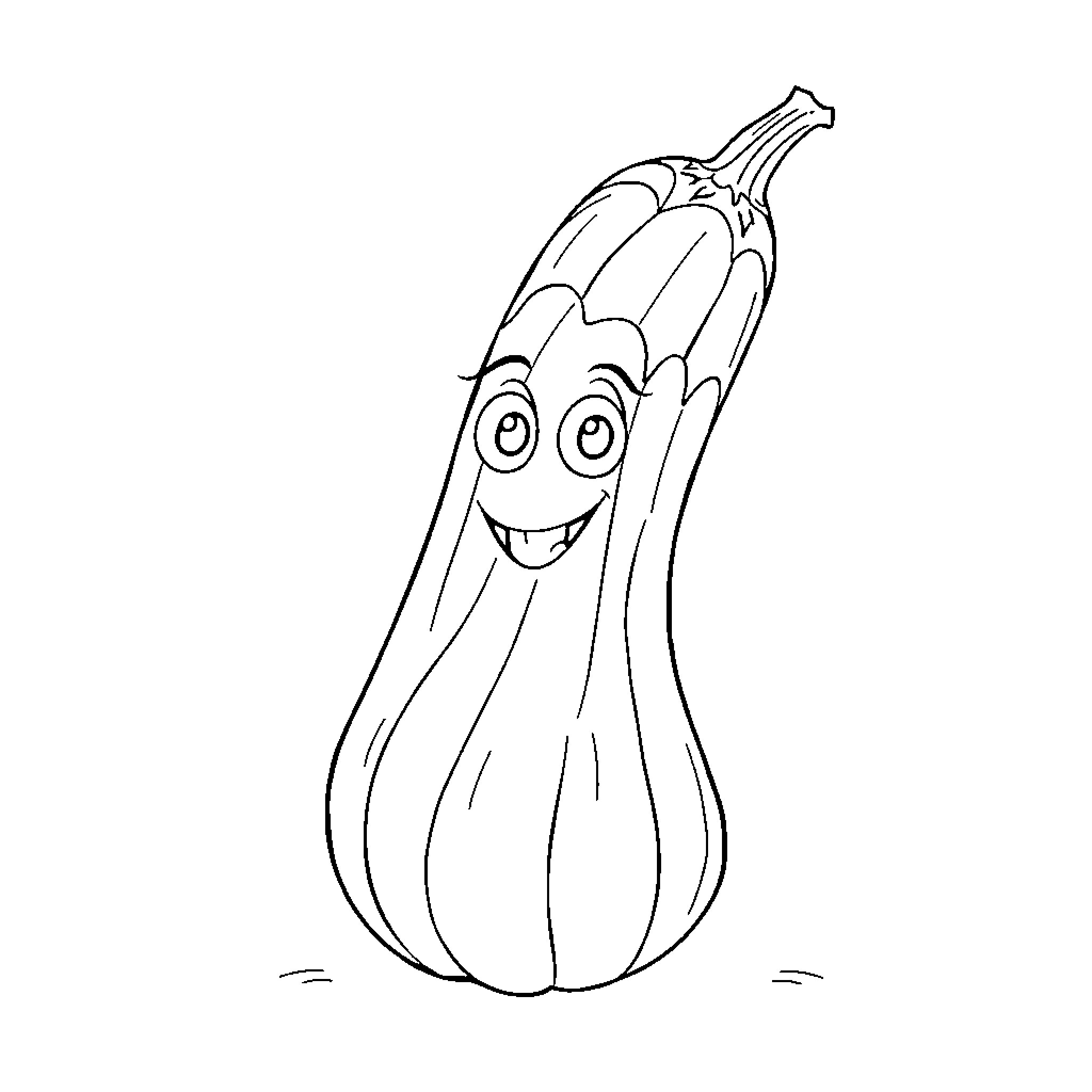 Cane with Cheerful Expression Illustration Coloring Page (free black-and-white line drawing printable PDF for all, from beginners to advanced learners, including children, teens, adults, and seniors)