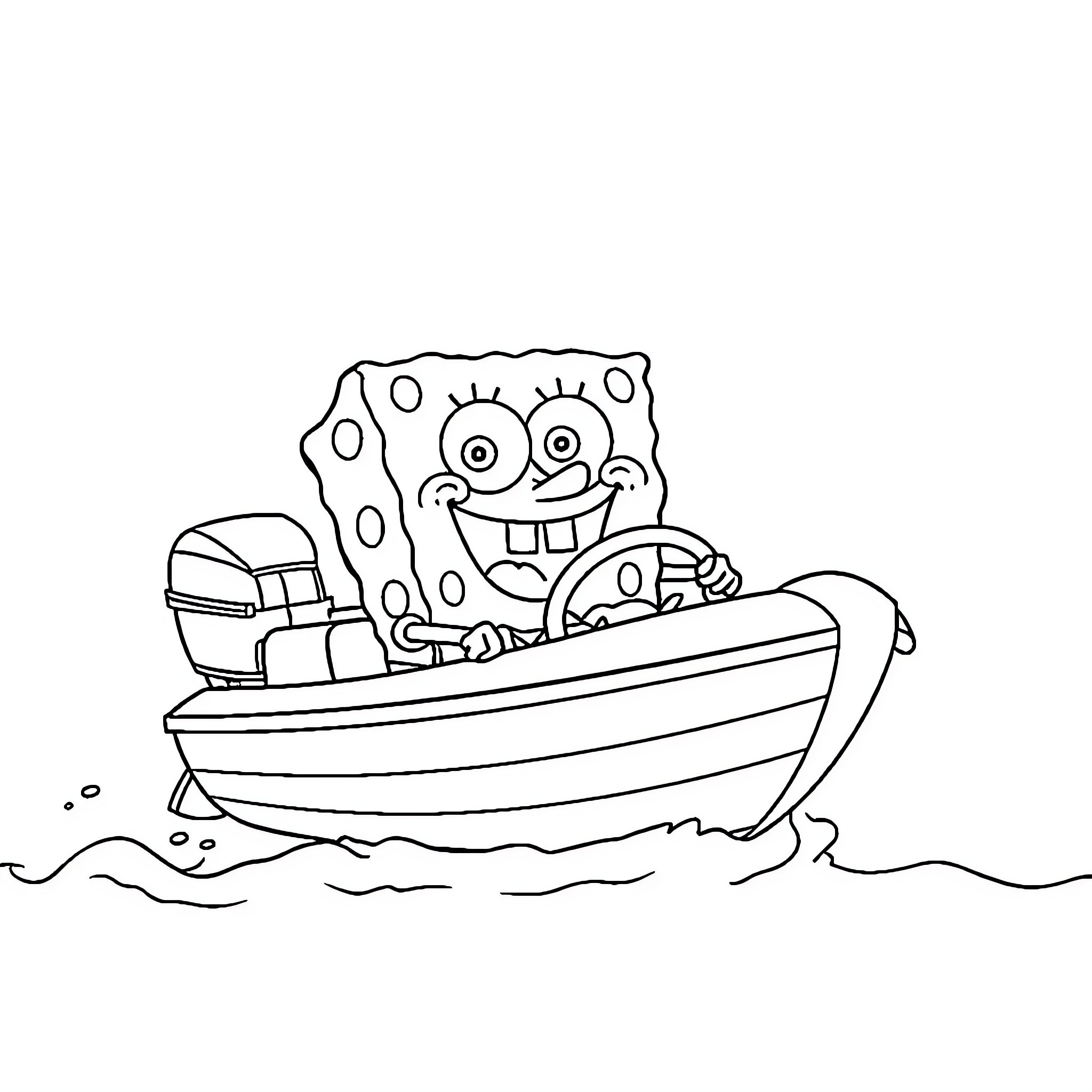 Spongebob boating on the high seas Coloring Page (free black-and-white line drawing printable PDF for all, from beginners to advanced learners, including children, teens, adults, and seniors)