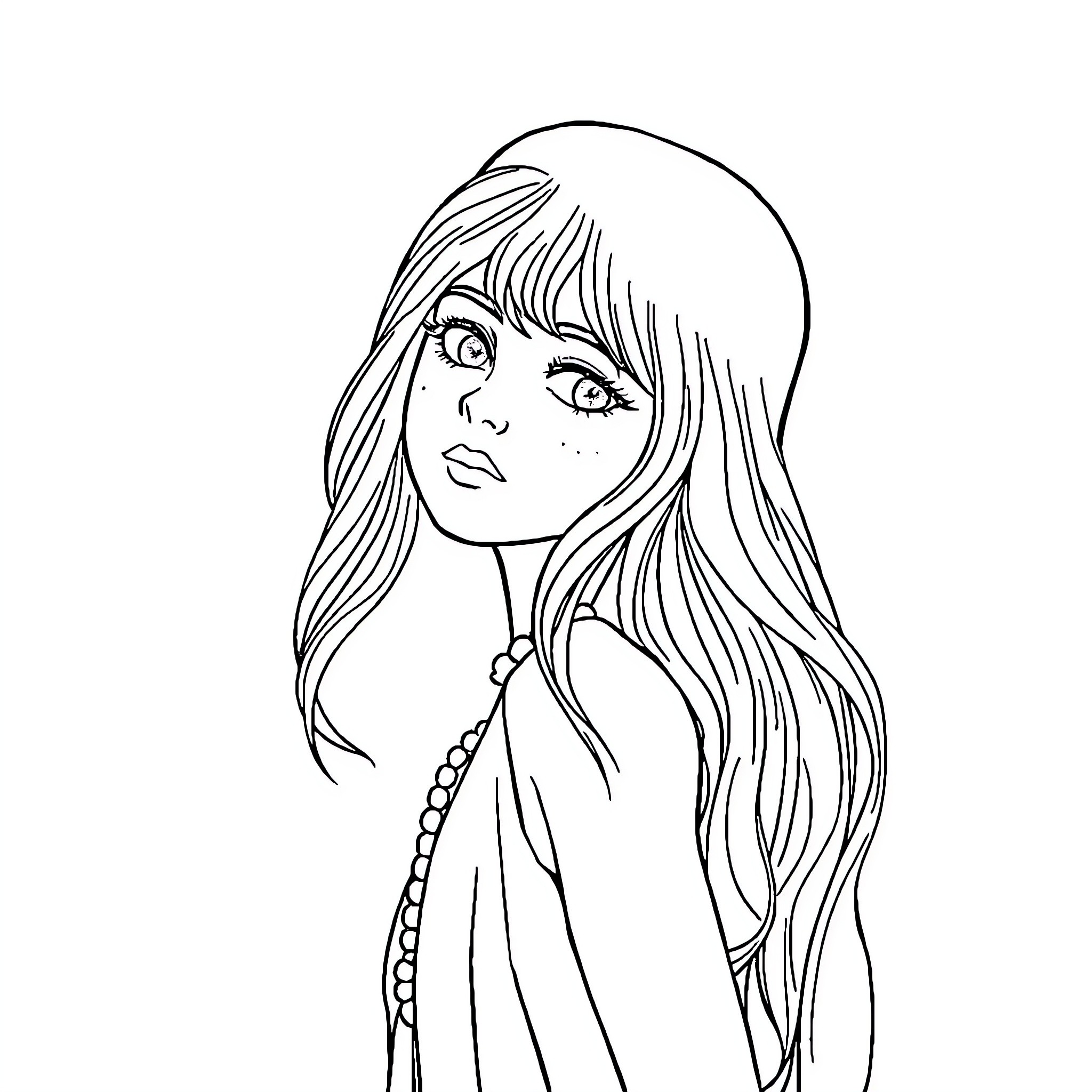 Makarene's Contemplative Expression Coloring Page (free black-and-white line drawing printable PDF for all, from beginners to advanced learners, including children, teens, adults, and seniors)