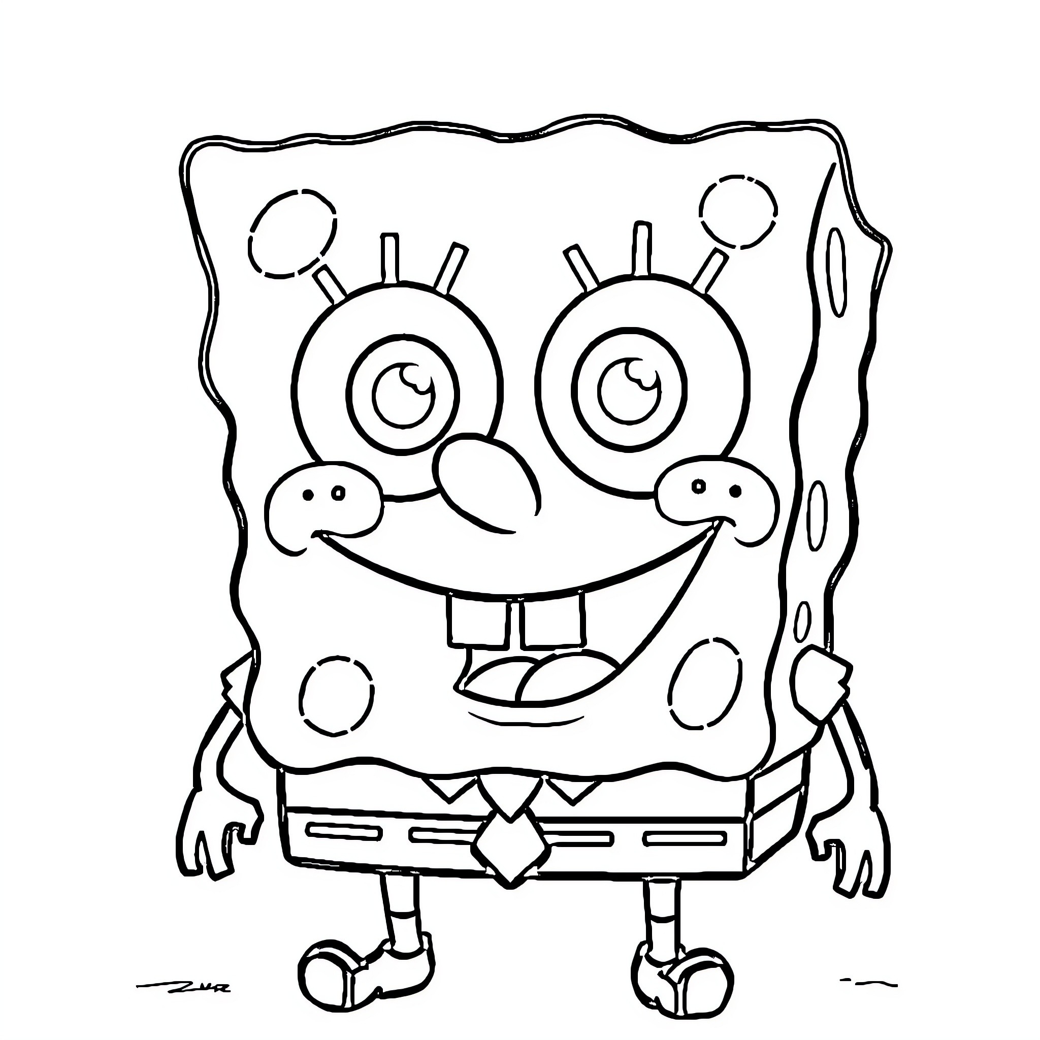 Spongebob making a silly face Coloring Page (free black-and-white line drawing printable PDF for all, from beginners to advanced learners, including children, teens, adults, and seniors)