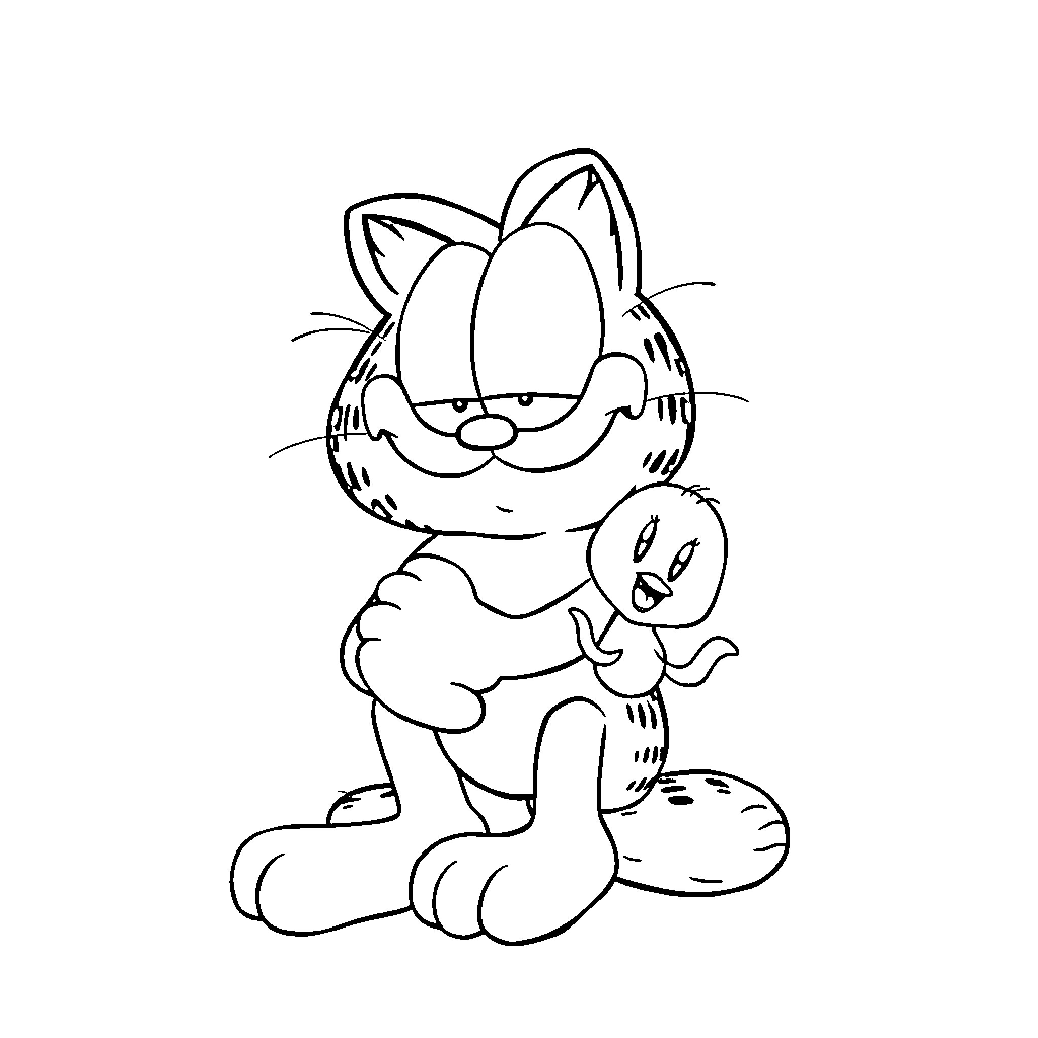 Garfield the Playful Feline Coloring Page (free black-and-white line drawing printable PDF for all, from beginners to advanced learners, including children, teens, adults, and seniors)