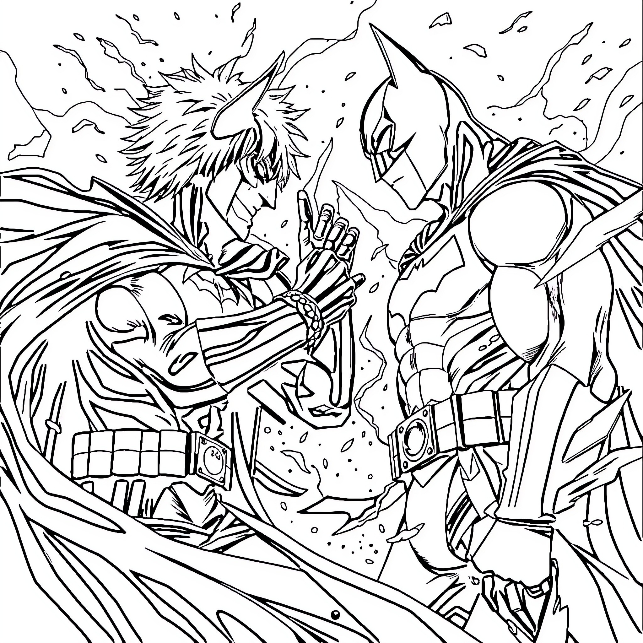 Ichigo's intense battle with a formidable foe Coloring Page (free black-and-white line drawing printable PDF for all, from beginners to advanced learners, including children, teens, adults, and seniors)