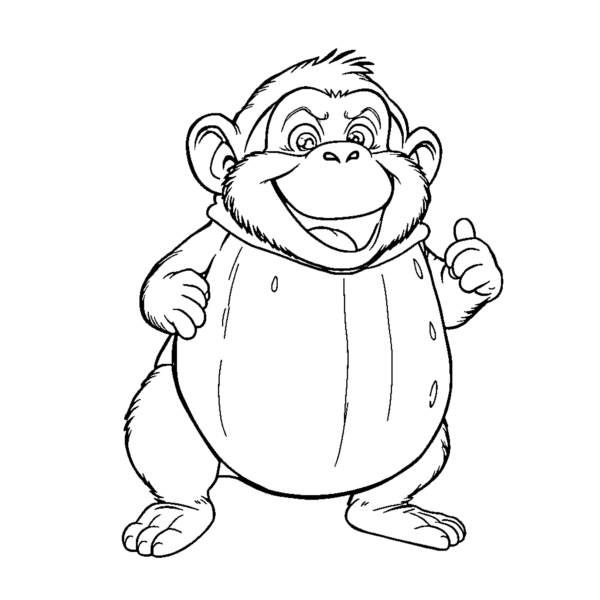 Monkey cheerfully gesturing in cartoon outfit Coloring Page (free black-and-white line drawing printable PDF for all, from beginners to advanced learners, including children, teens, adults, and seniors)
