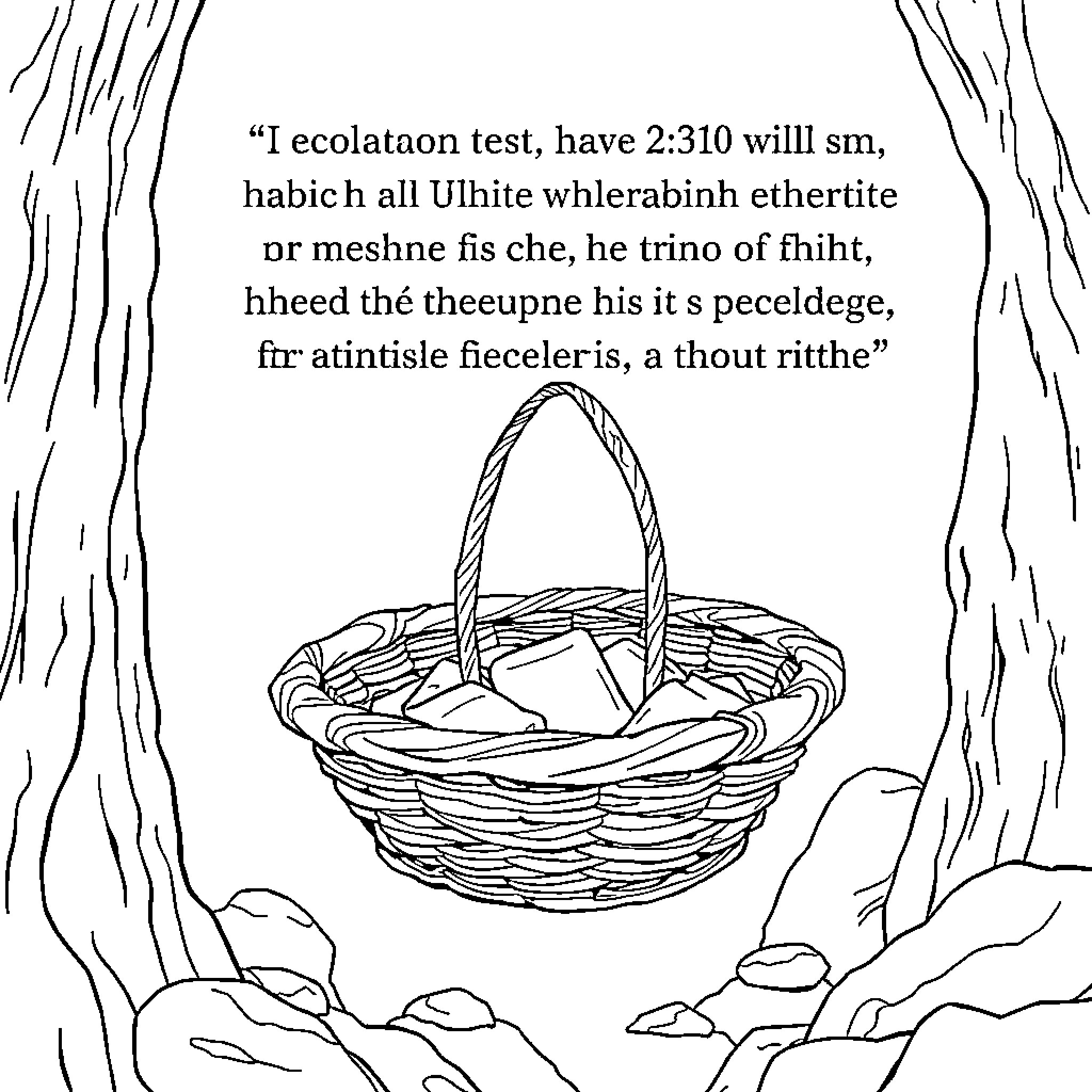 Corinthians woven basket amidst natural elements Coloring Page (free black-and-white line drawing printable PDF for all, from beginners to advanced learners, including children, teens, adults, and seniors)