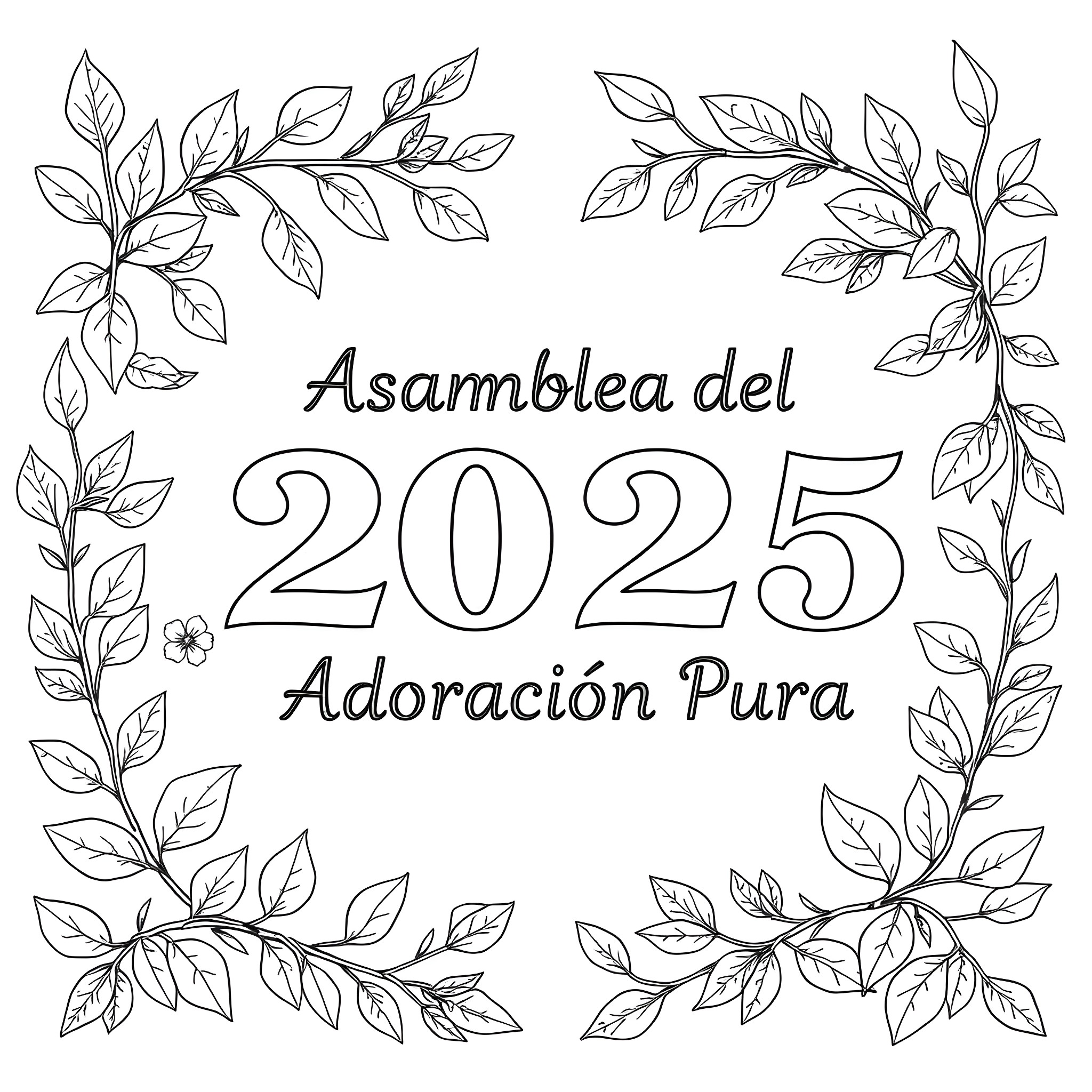 Text of an assembly of pure adoration in 2025 Coloring Page (free black-and-white line drawing printable PDF for all, from beginners to advanced learners, including children, teens, adults, and seniors)