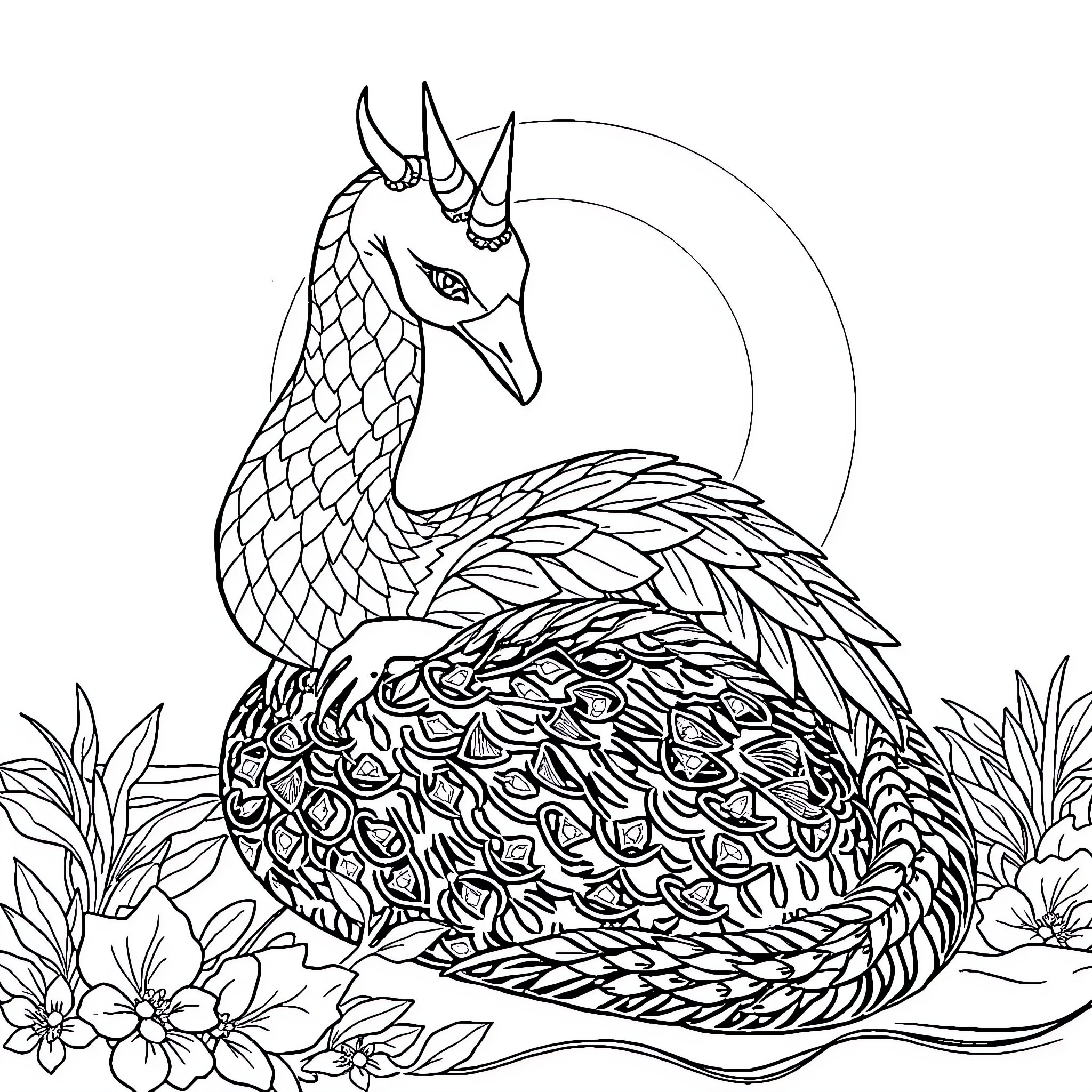 Chat with the Majestic Pangolin in Nature Coloring Page (free black-and-white line drawing printable PDF for all, from beginners to advanced learners, including children, teens, adults, and seniors)