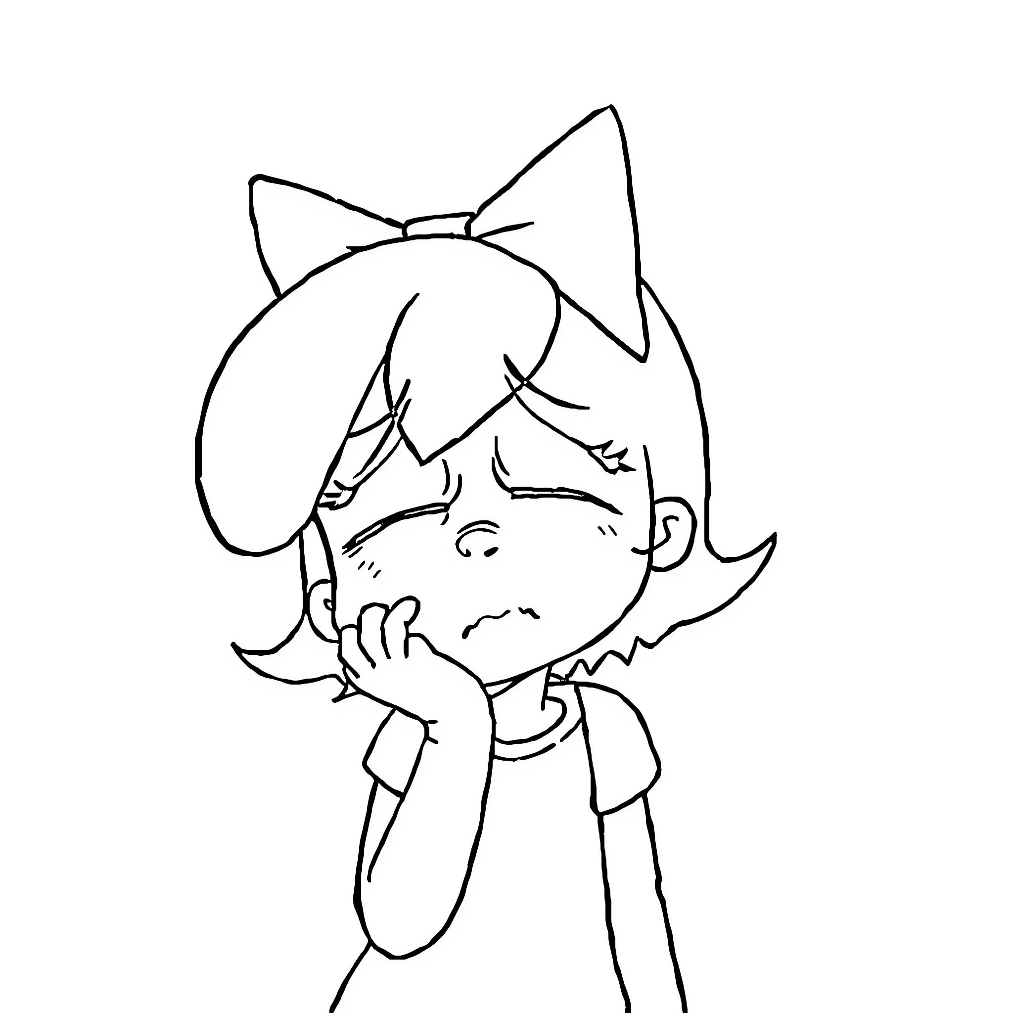 Amy feeling sad and pensive Coloring Page (free black-and-white line drawing printable PDF for all, from beginners to advanced learners, including children, teens, adults, and seniors)