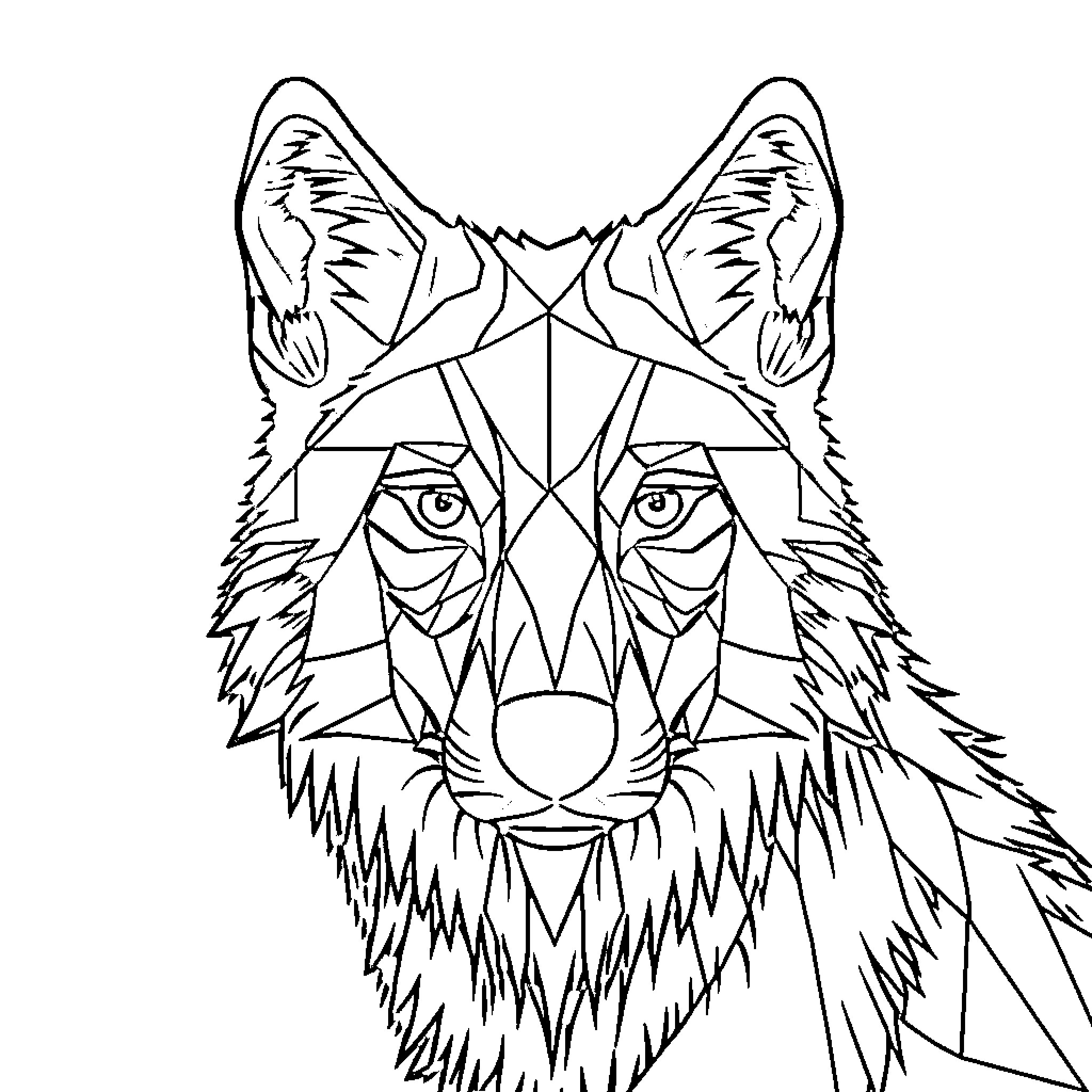 Wolf with geometric patterns Coloring Page (free black-and-white line drawing printable PDF for all, from beginners to advanced learners, including children, teens, adults, and seniors)
