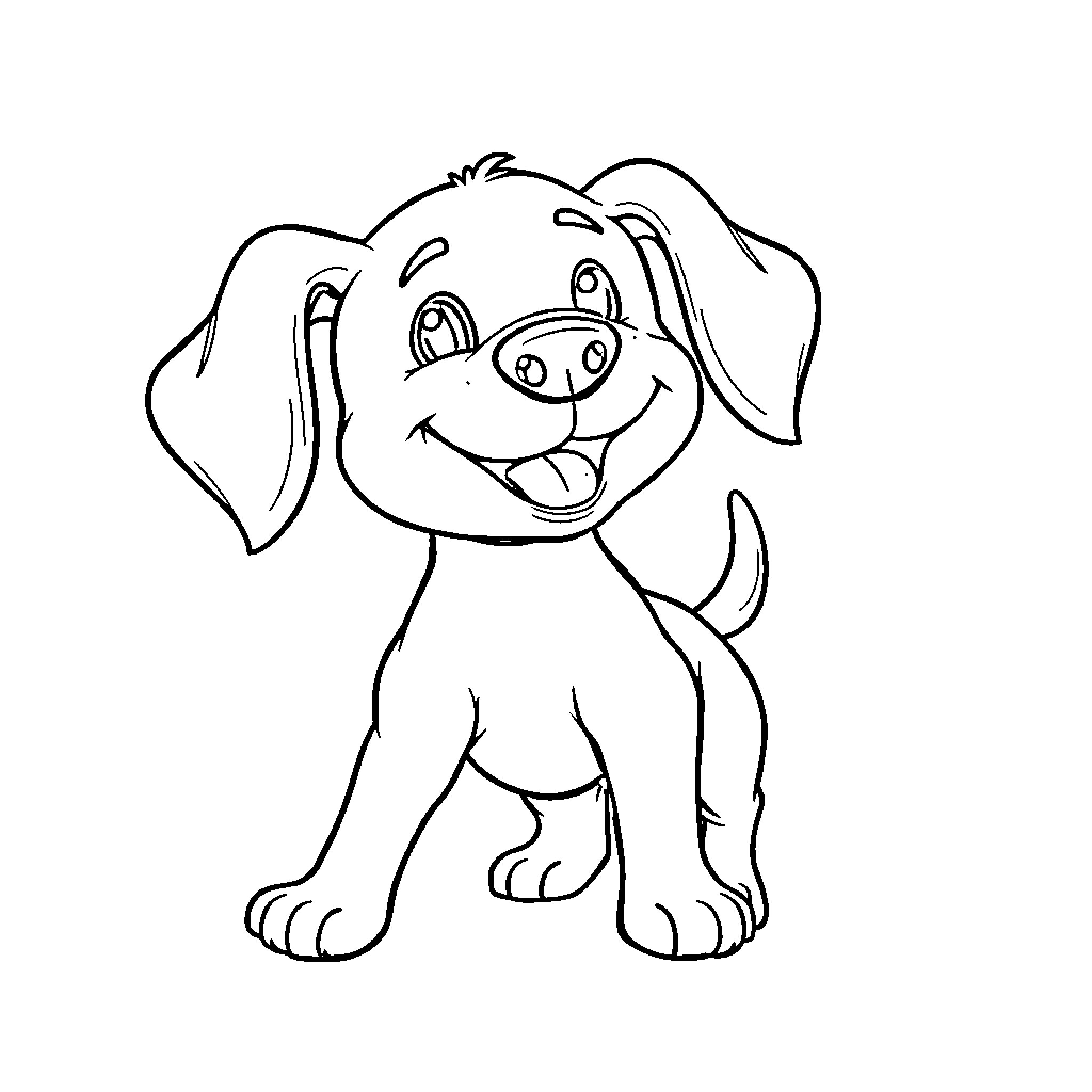 Dog happily wagging its tail Coloring Page (free black-and-white line drawing printable PDF for all, from beginners to advanced learners, including children, teens, adults, and seniors)