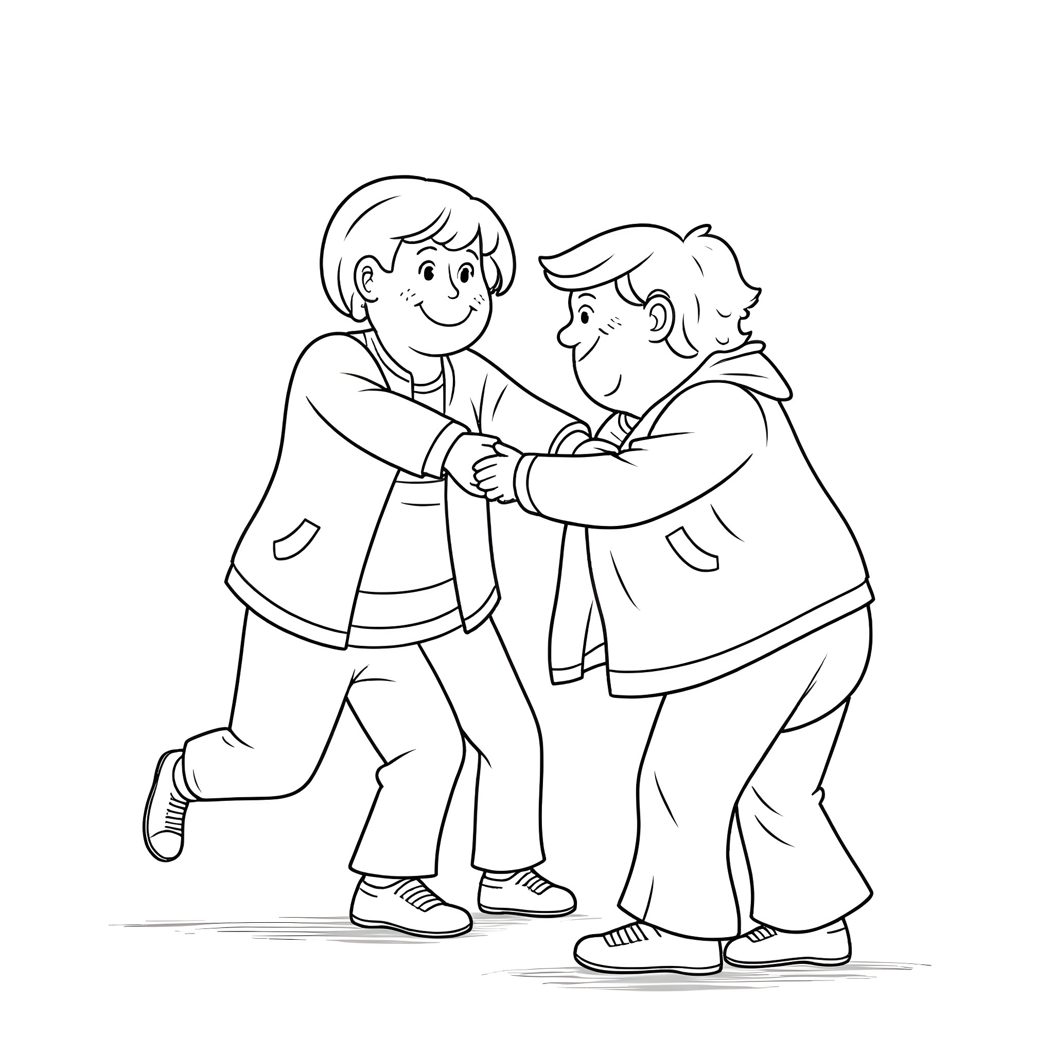 Angela Merkel shaking hands with a fellow politician Coloring Page (free black-and-white line drawing printable PDF for all, from beginners to advanced learners, including children, teens, adults, and seniors)