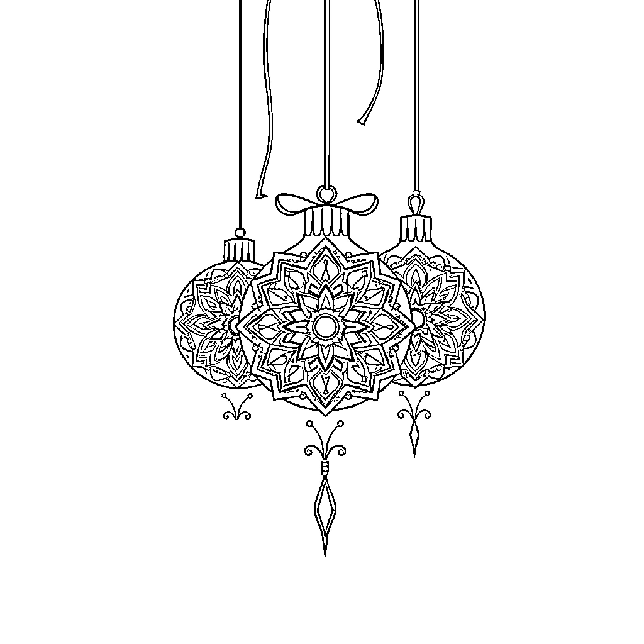 Christmas Ornament with Intricate Mandala Designs Coloring Page (free black-and-white line drawing printable PDF for all, from beginners to advanced learners, including children, teens, adults, and seniors)