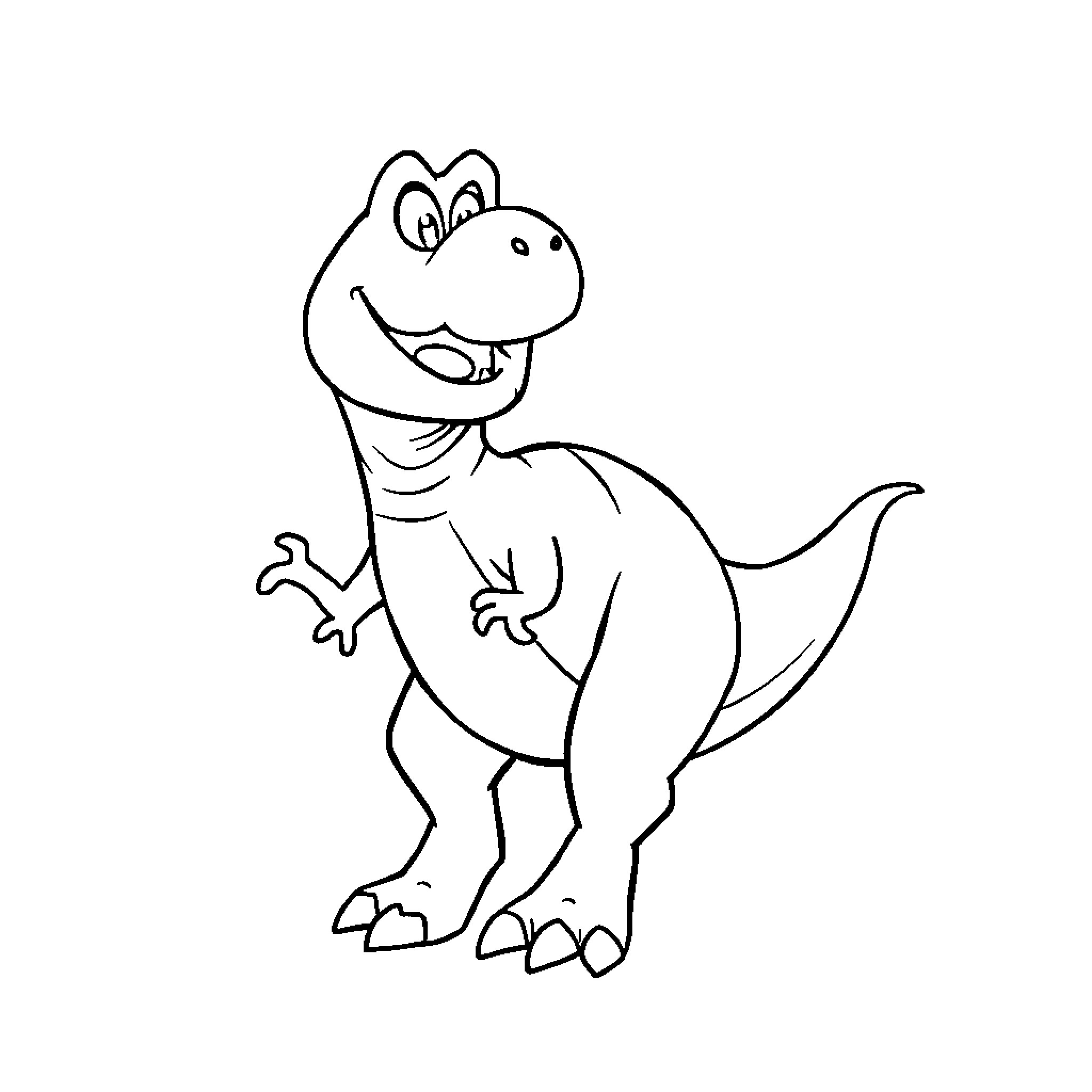 Tyrannosaurus Rex happily exploring Coloring Page (free black-and-white line drawing printable PDF for all, from beginners to advanced learners, including children, teens, adults, and seniors)