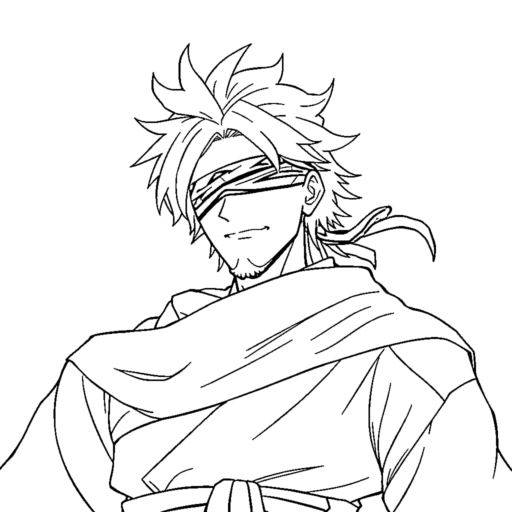 Gojo in a pensive moment Coloring Page (free black-and-white line drawing printable PDF for all, from beginners to advanced learners, including children, teens, adults, and seniors)