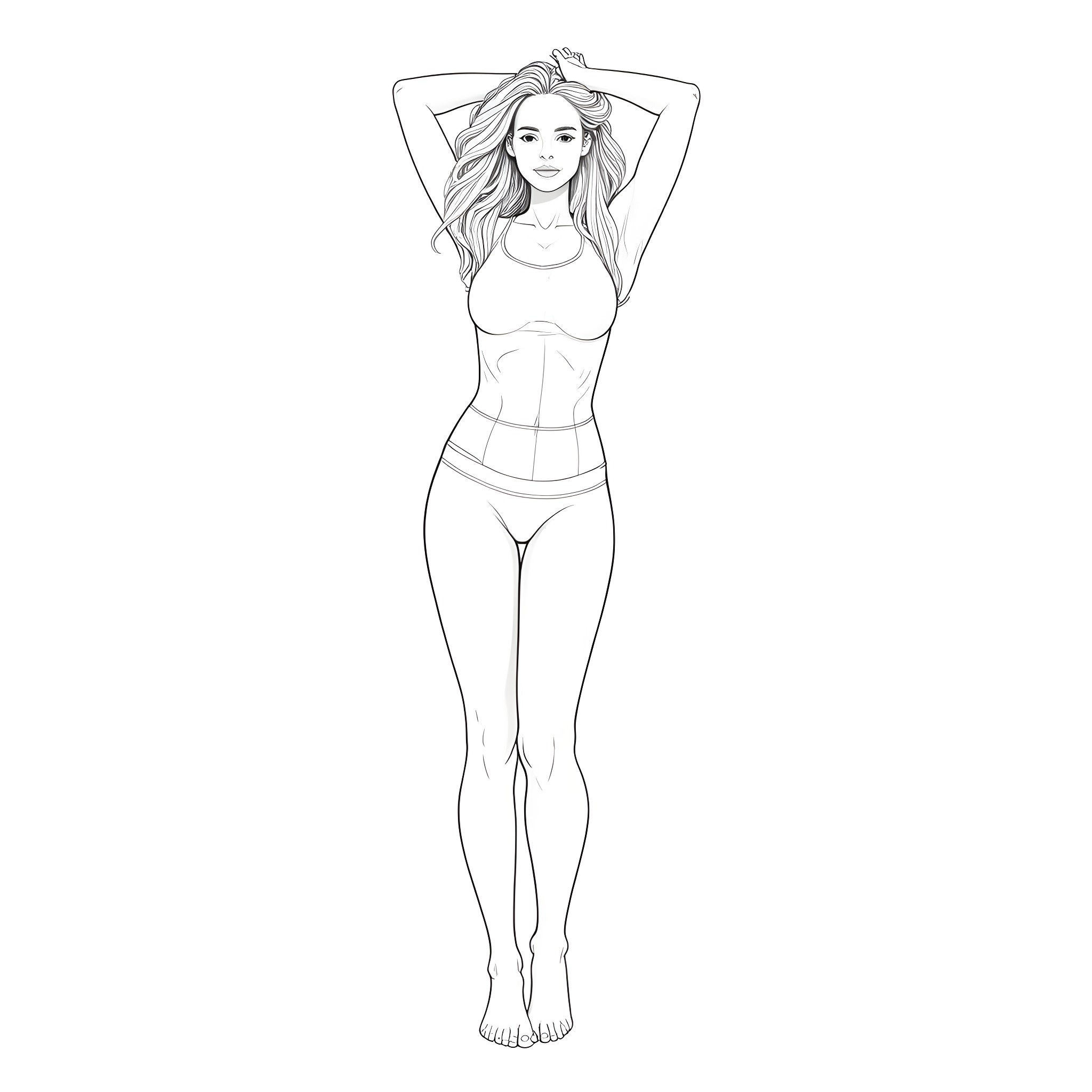 Female figure in simple fitness attire Coloring Page (free black-and-white line drawing printable PDF for all, from beginners to advanced learners, including children, teens, adults, and seniors)