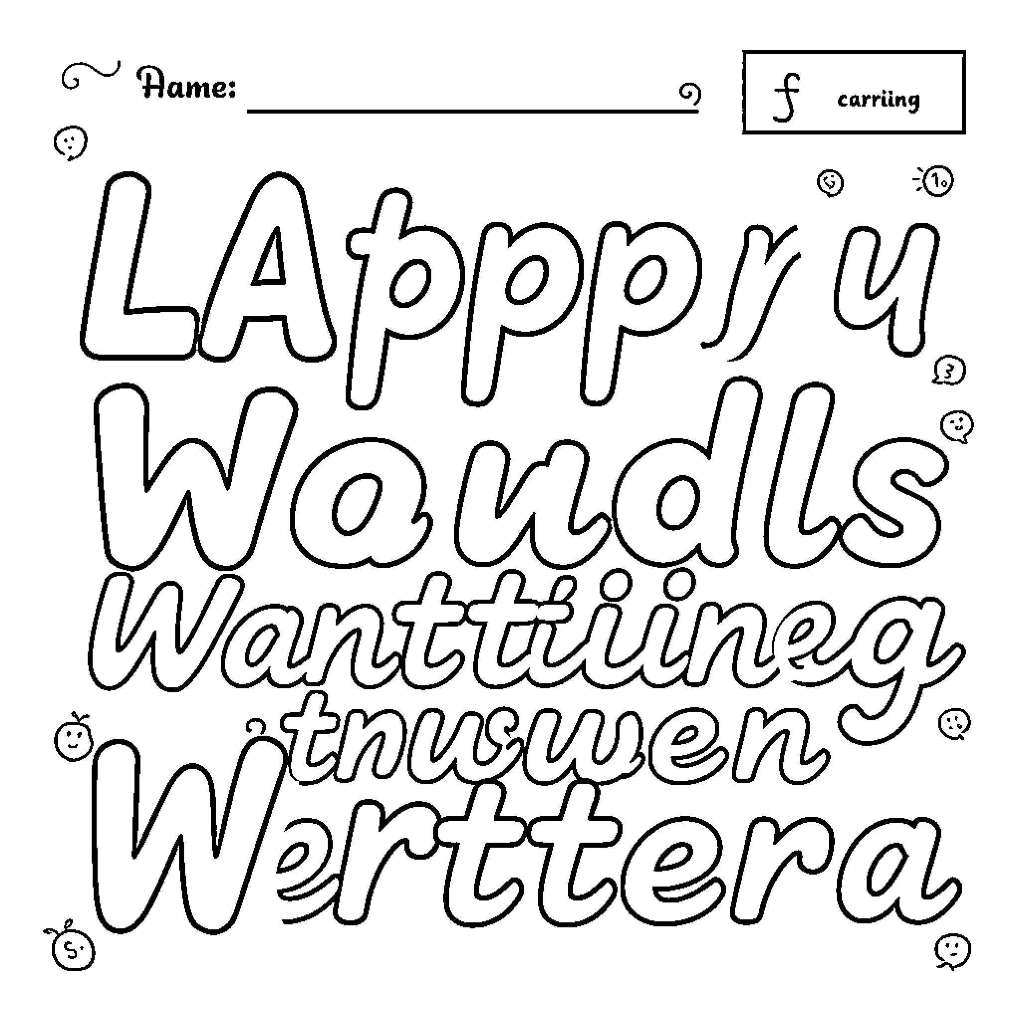 Cursive Writing Practice with Encouraging Words Coloring Page (free black-and-white line drawing printable PDF for all, from beginners to advanced learners, including children, teens, adults, and seniors)