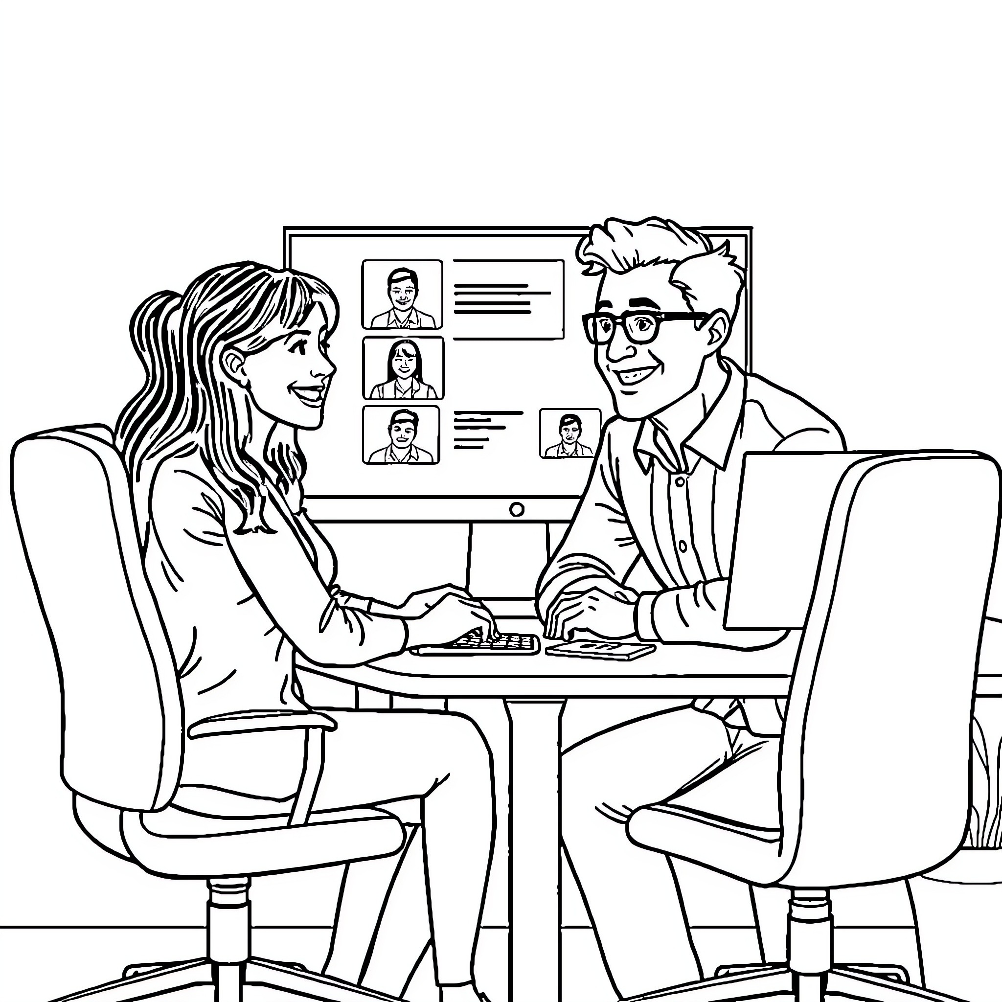 Employee Interview for New Position Coloring Page (free black-and-white line drawing printable PDF for all, from beginners to advanced learners, including children, teens, adults, and seniors)