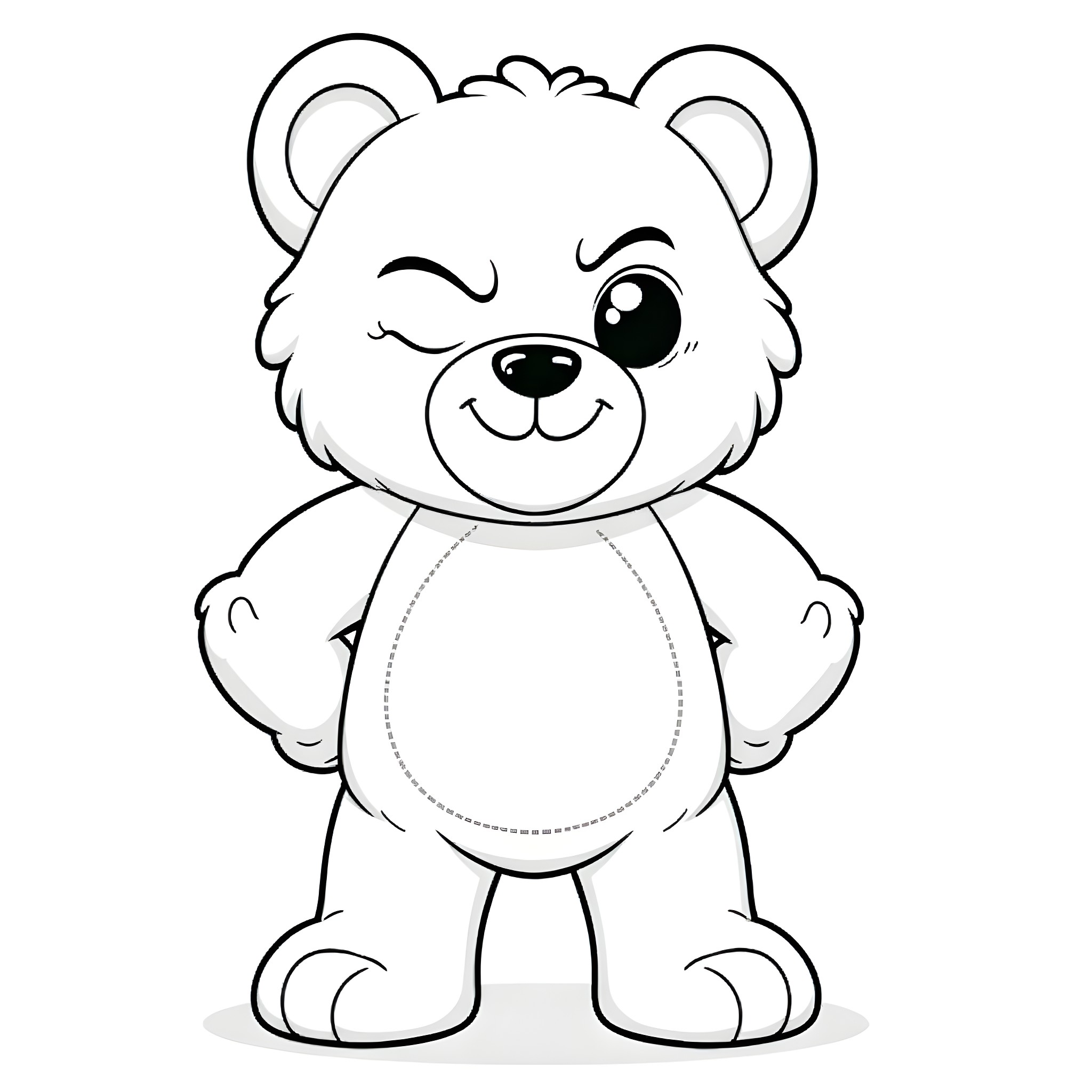 Teddy Bear with a cute expression Coloring Page (free black-and-white line drawing printable PDF for all, from beginners to advanced learners, including children, teens, adults, and seniors)