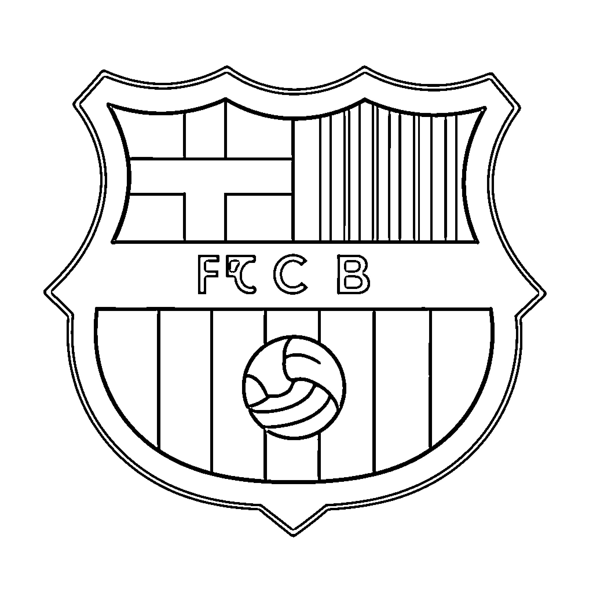 Barcelona Shield with Football Club Logo Coloring Page (free black-and-white line drawing printable PDF for all, from beginners to advanced learners, including children, teens, adults, and seniors)