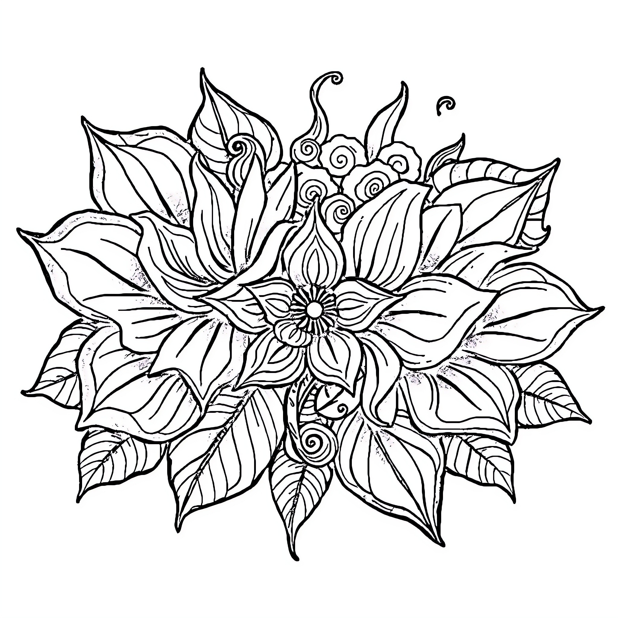 Blossom of intricate floral patterns Coloring Page (free black-and-white line drawing printable PDF for all, from beginners to advanced learners, including children, teens, adults, and seniors)