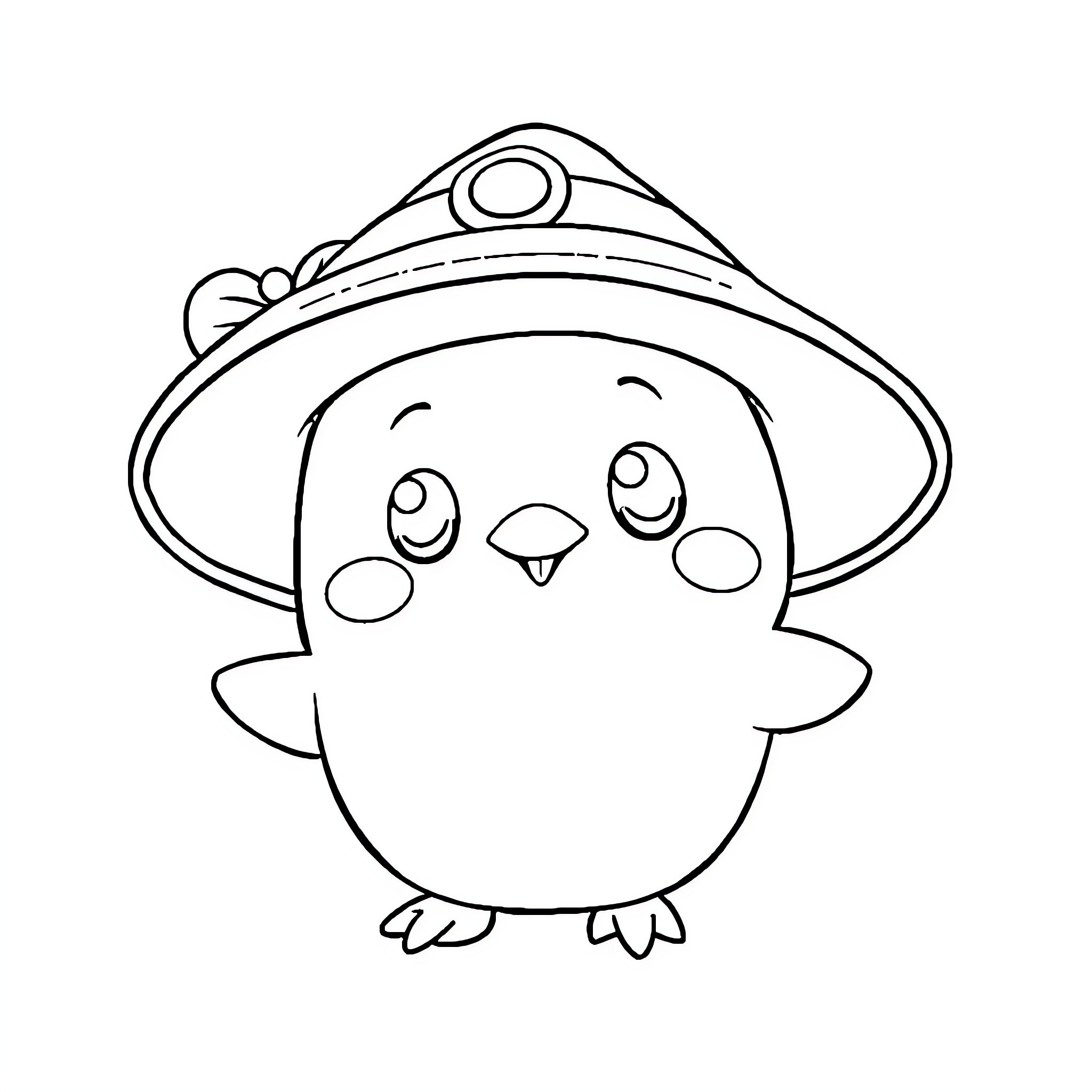 Chikorita character wearing a cute hat Coloring Page (free black-and-white line drawing printable PDF for all, from beginners to advanced learners, including children, teens, adults, and seniors)