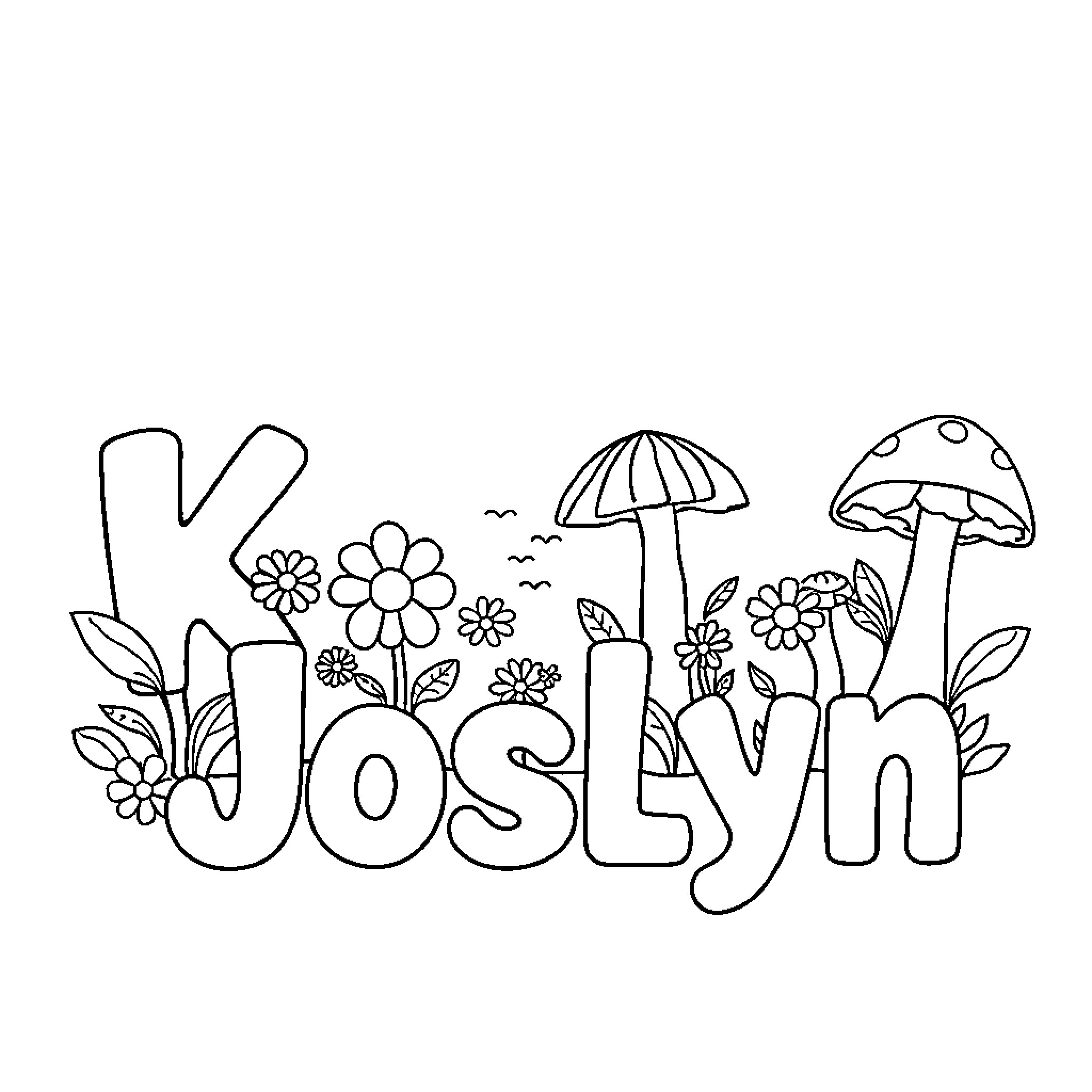 Name of a nature scene with flowers and mushrooms Coloring Page (free black-and-white line drawing printable PDF for all, from beginners to advanced learners, including children, teens, adults, and seniors)