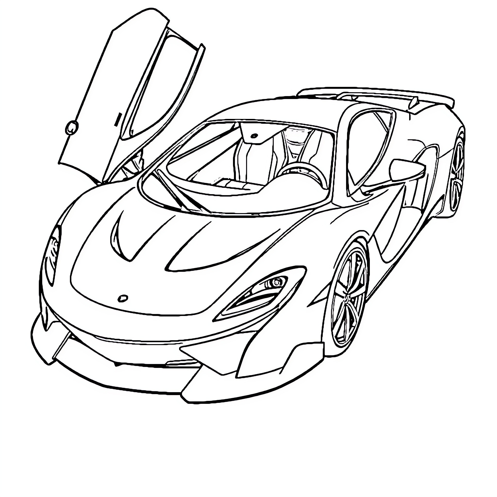 Maclaren F1 supercar with stylized design Coloring Page (free black-and-white line drawing printable PDF for all, from beginners to advanced learners, including children, teens, adults, and seniors)