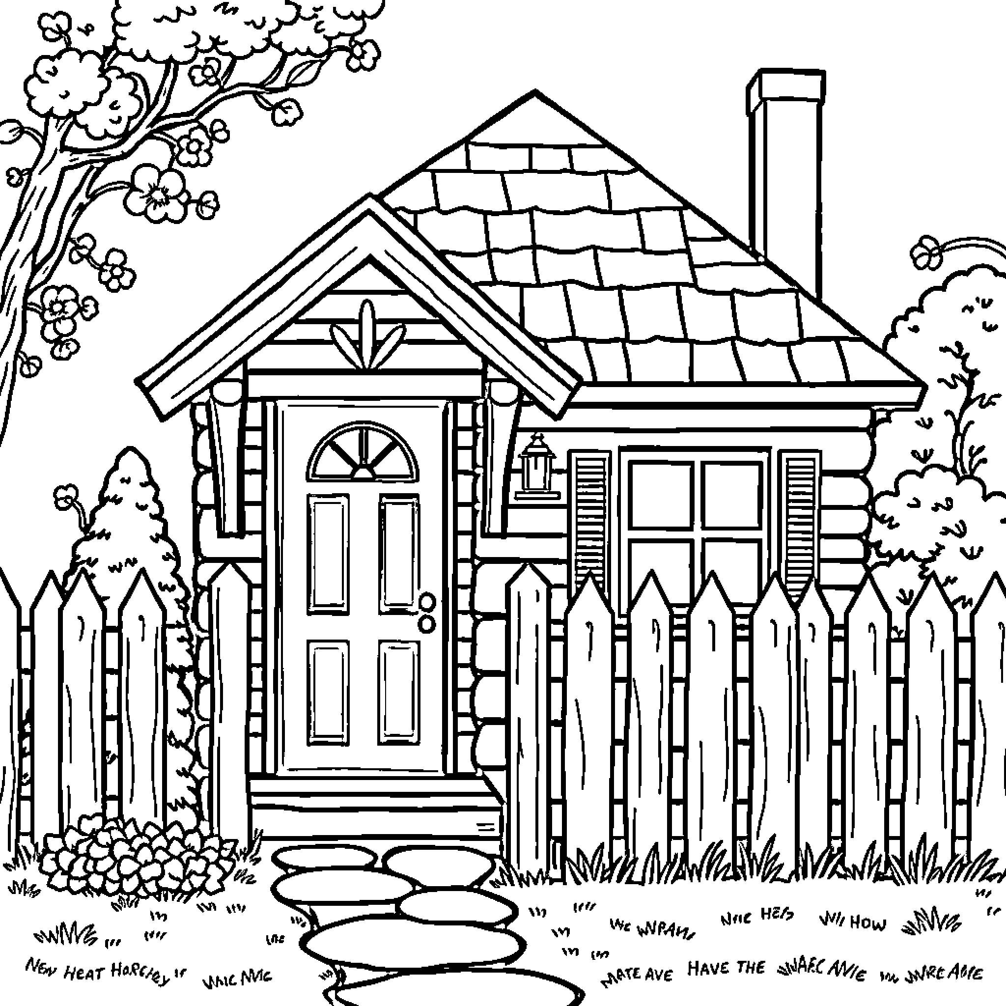 House with Charming Cottage-Style Exterior Coloring Page (free black-and-white line drawing printable PDF for all, from beginners to advanced learners, including children, teens, adults, and seniors)