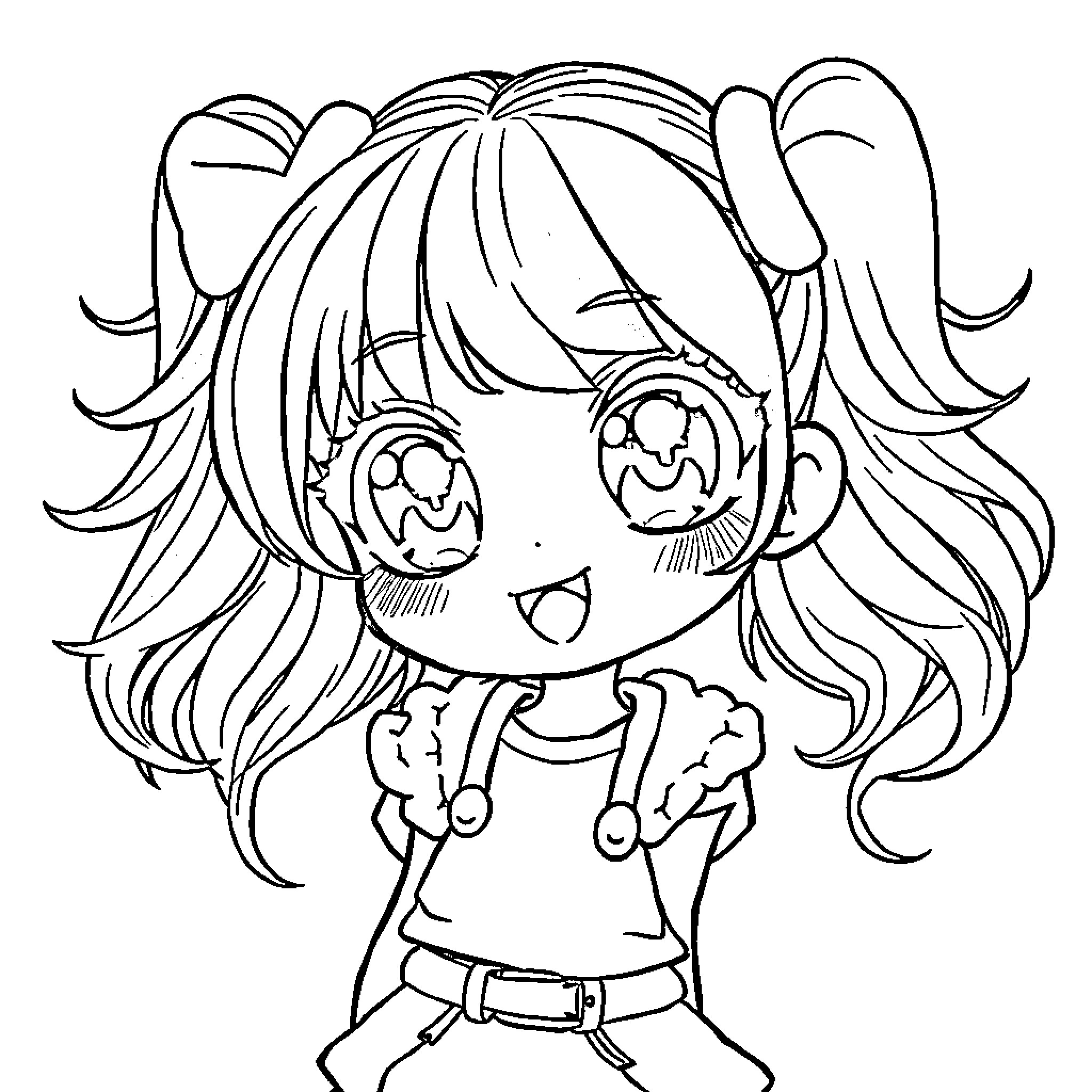Anime Girl Expressing Happiness and Cheerfulness Coloring Page (free black-and-white line drawing printable PDF for all, from beginners to advanced learners, including children, teens, adults, and seniors)
