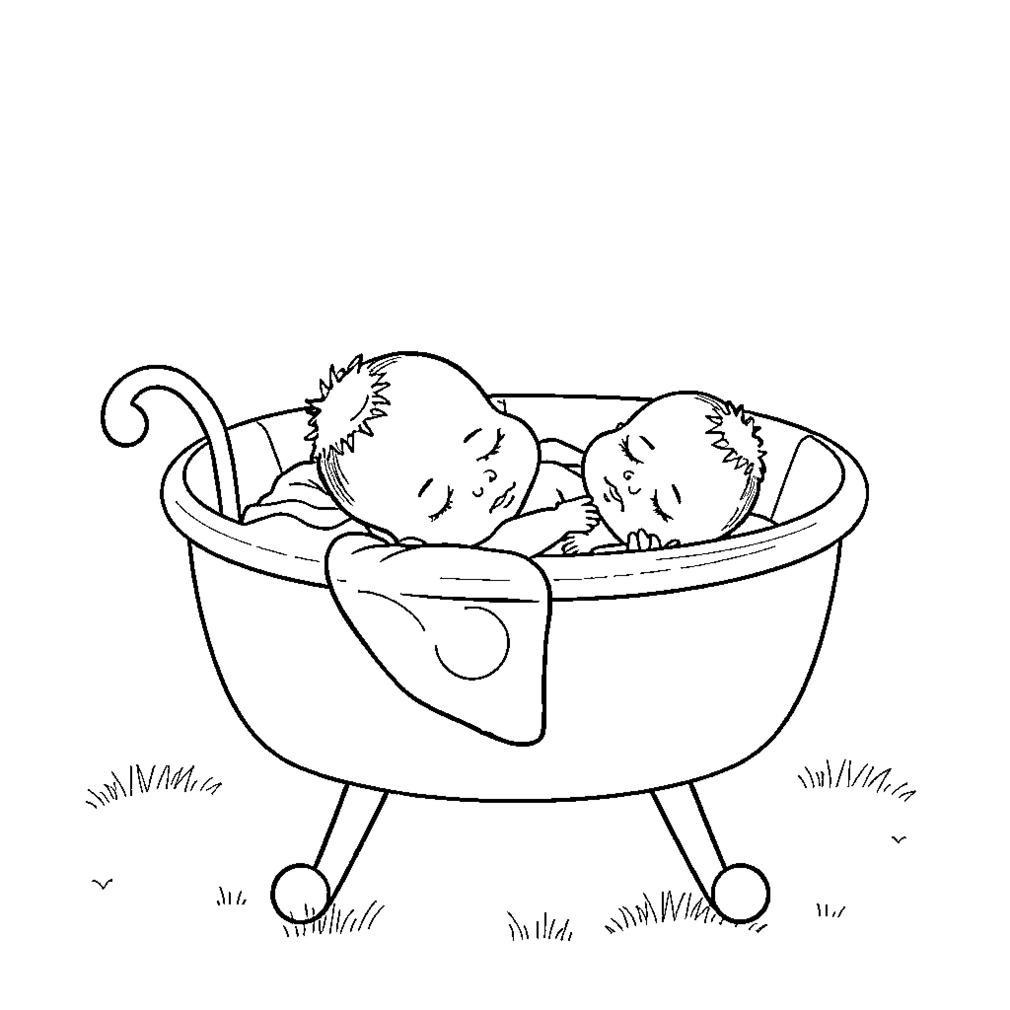 Baby sleeping peacefully in basket Coloring Page (free black-and-white line drawing printable PDF for all, from beginners to advanced learners, including children, teens, adults, and seniors)