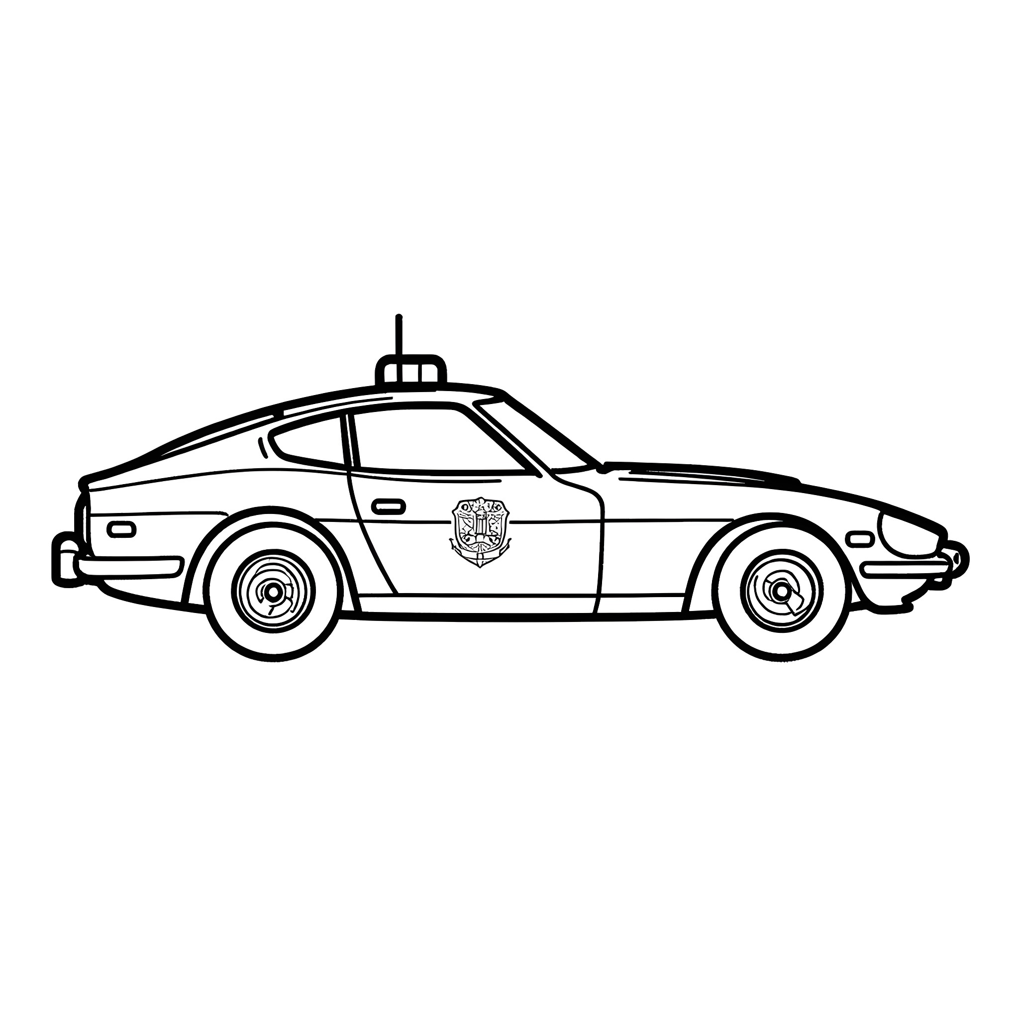 Police Car Speeding to Respond to Call Coloring Page (free black-and-white line drawing printable PDF for all, from beginners to advanced learners, including children, teens, adults, and seniors)