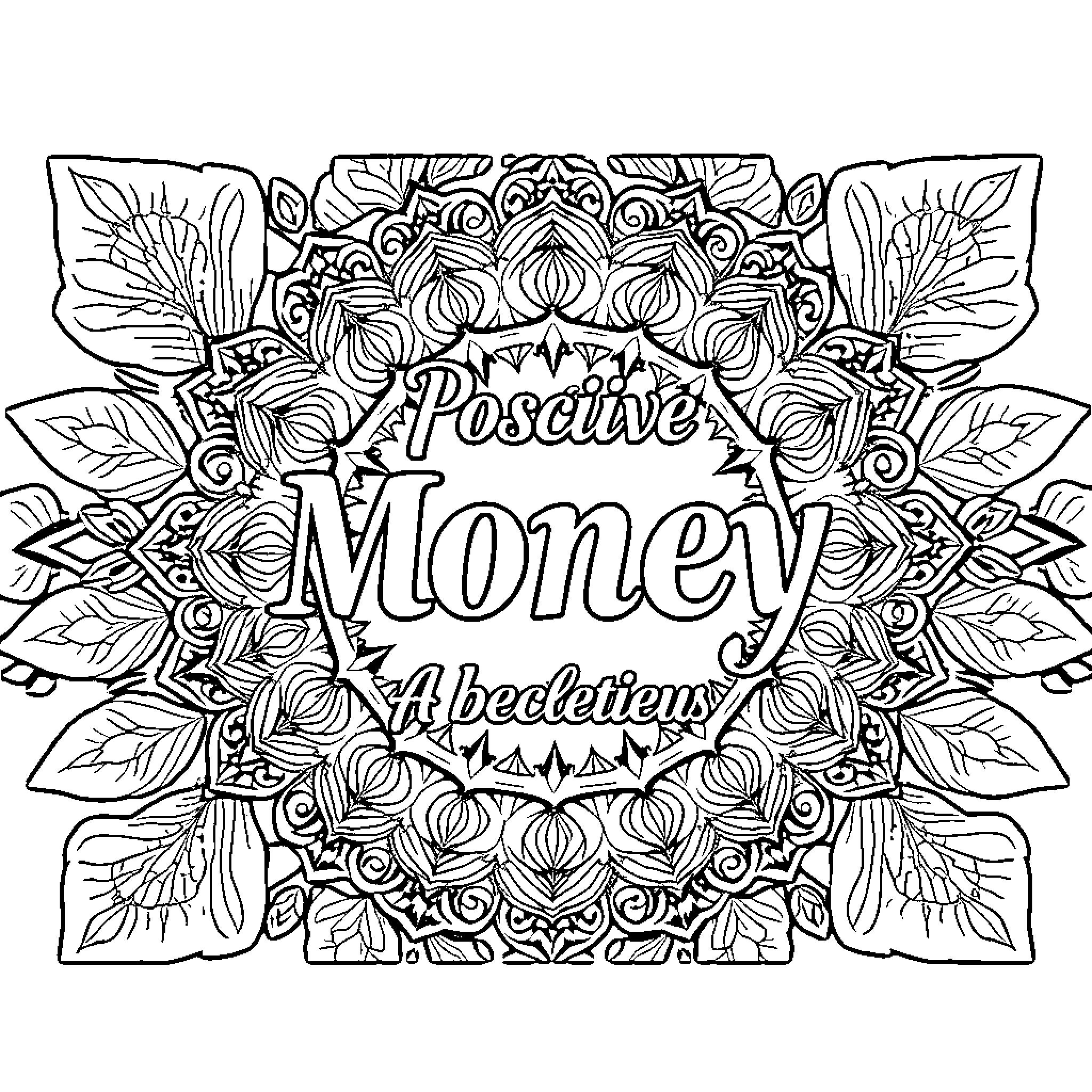 Money: Positive attraction Coloring Page (free black-and-white line drawing printable PDF for all, from beginners to advanced learners, including children, teens, adults, and seniors)