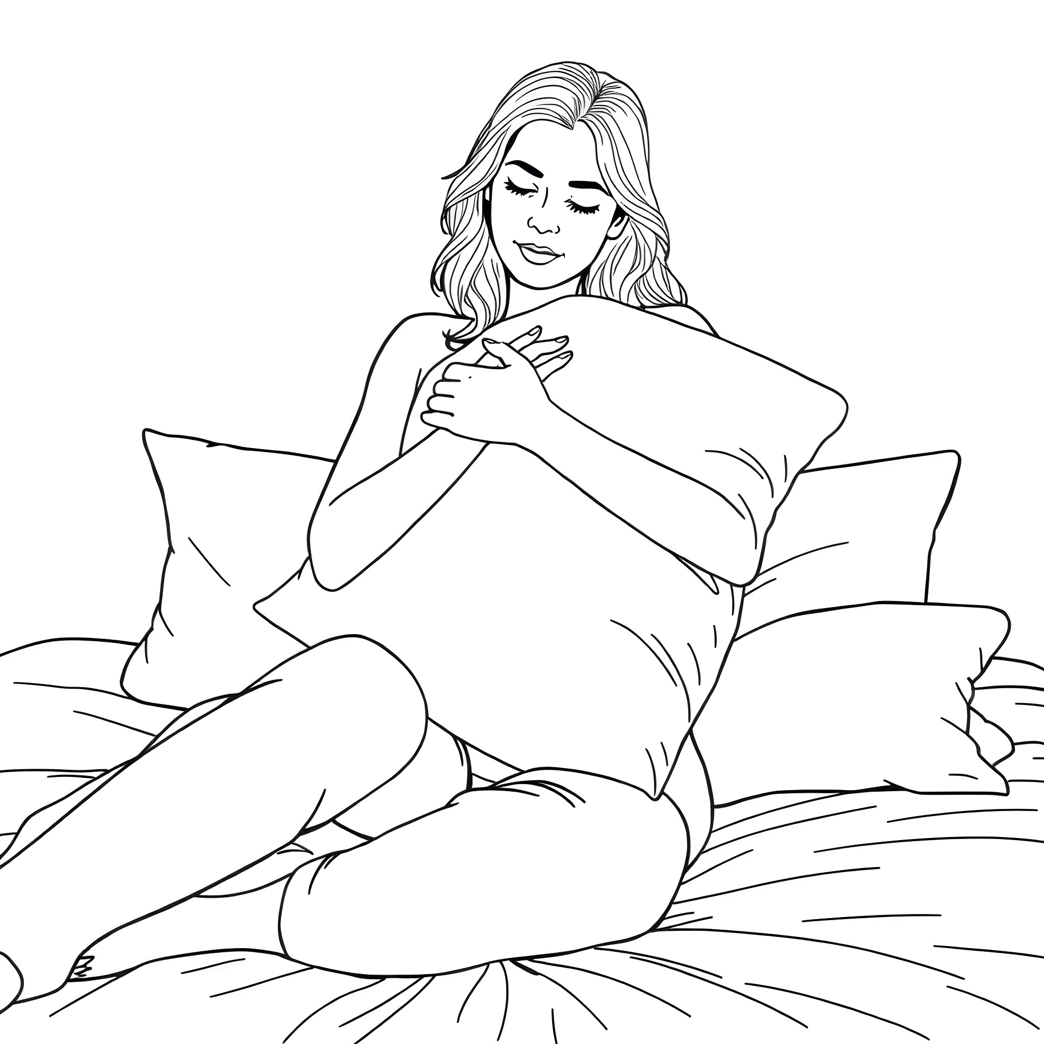 Woman resting comfortably on couch Coloring Page (free black-and-white line drawing printable PDF for all, from beginners to advanced learners, including children, teens, adults, and seniors)