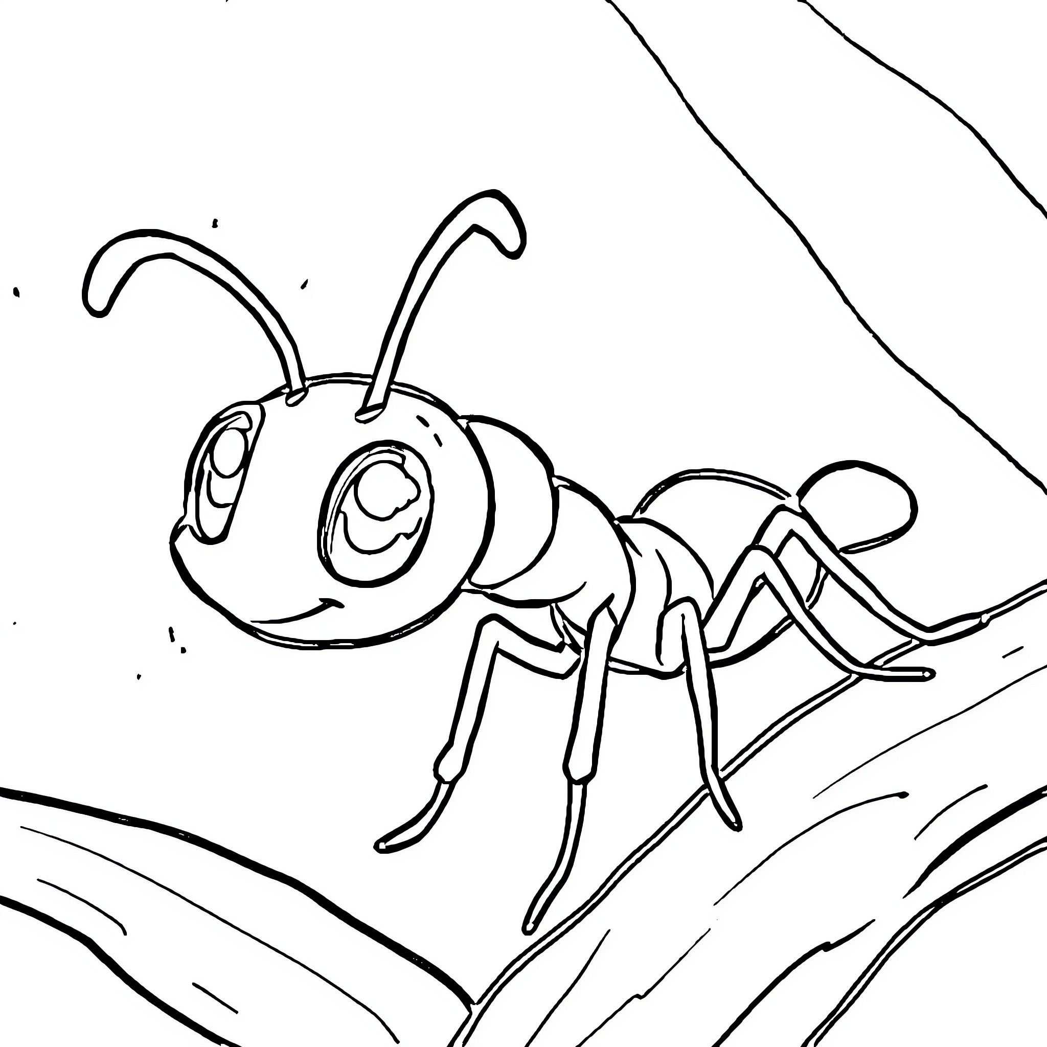 Ant exploring the outdoors Coloring Page (free black-and-white line drawing printable PDF for all, from beginners to advanced learners, including children, teens, adults, and seniors)