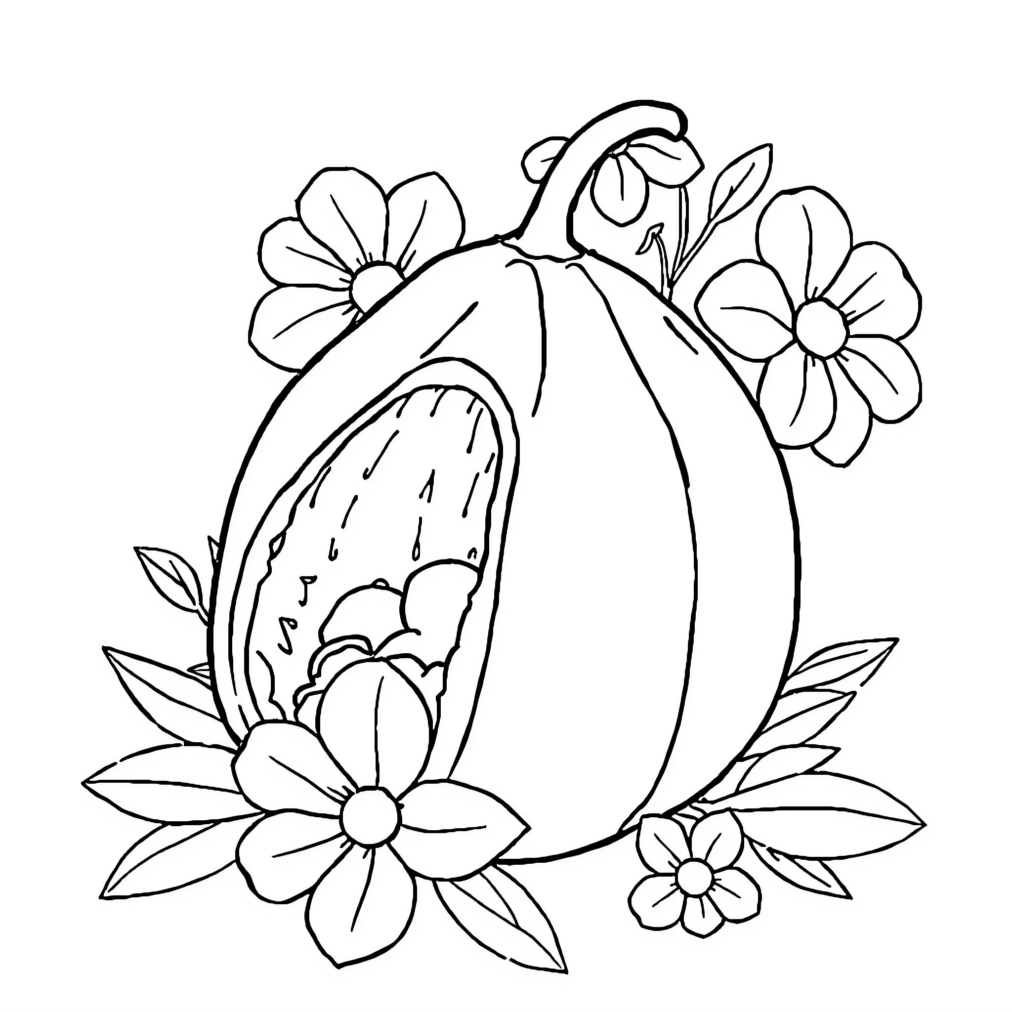 Poop emoji surrounded by flowers Coloring Page (free black-and-white line drawing printable PDF for all, from beginners to advanced learners, including children, teens, adults, and seniors)
