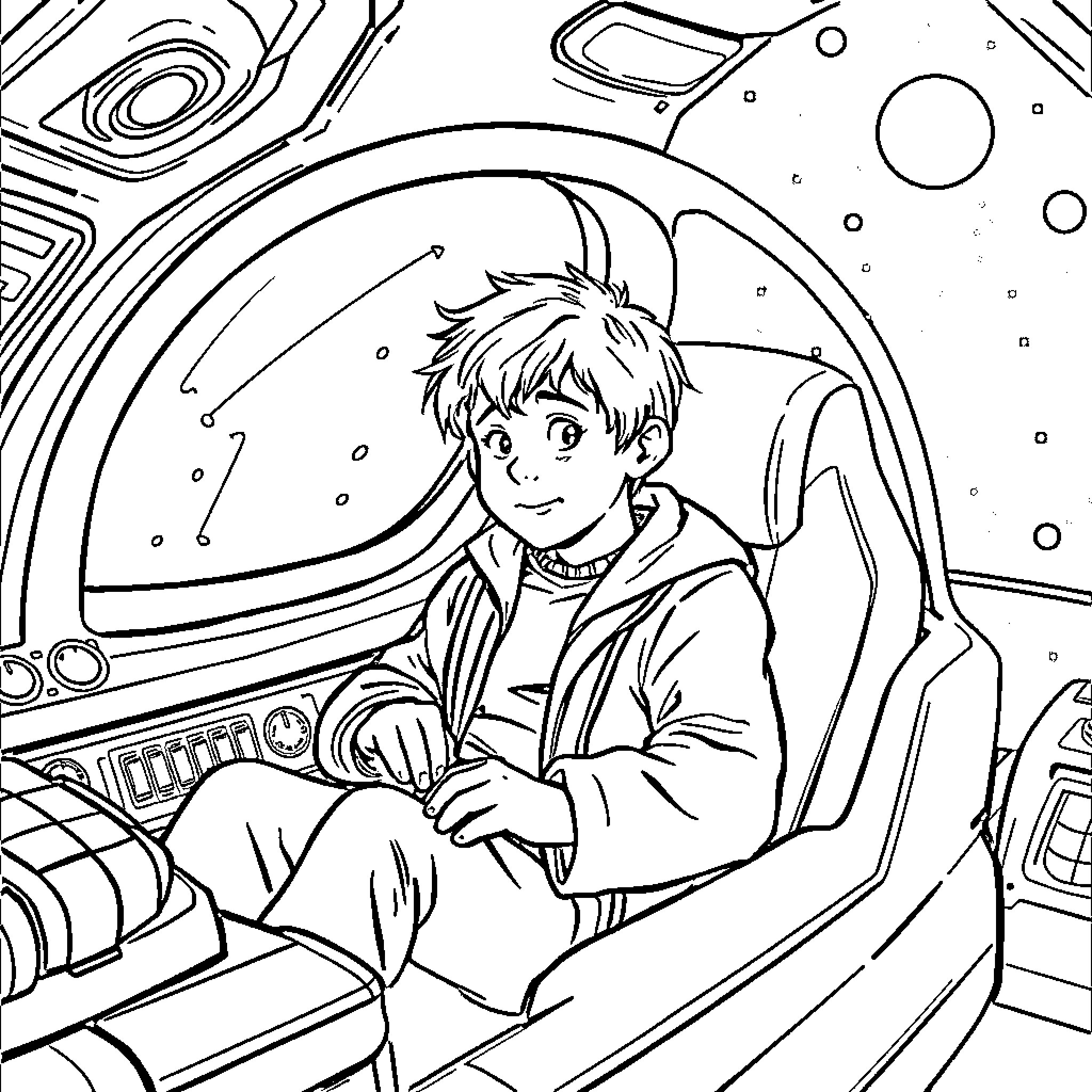 Ron Weasley exploring the magical wizarding world Coloring Page (free black-and-white line drawing printable PDF for all, from beginners to advanced learners, including children, teens, adults, and seniors)