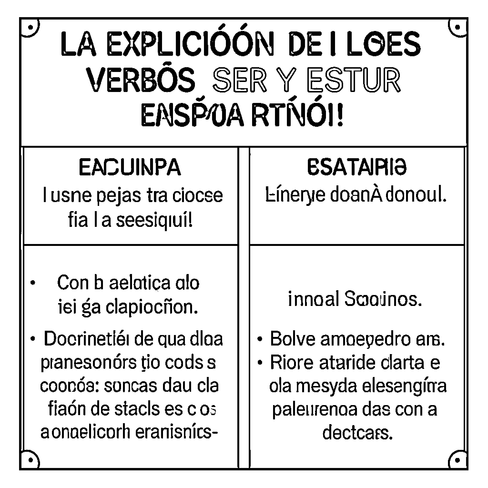 Verbo: Explicación divertida de los verbos ser y estar en español Coloring Page (free black-and-white line drawing printable PDF for all, from beginners to advanced learners, including children, teens, adults, and seniors)
