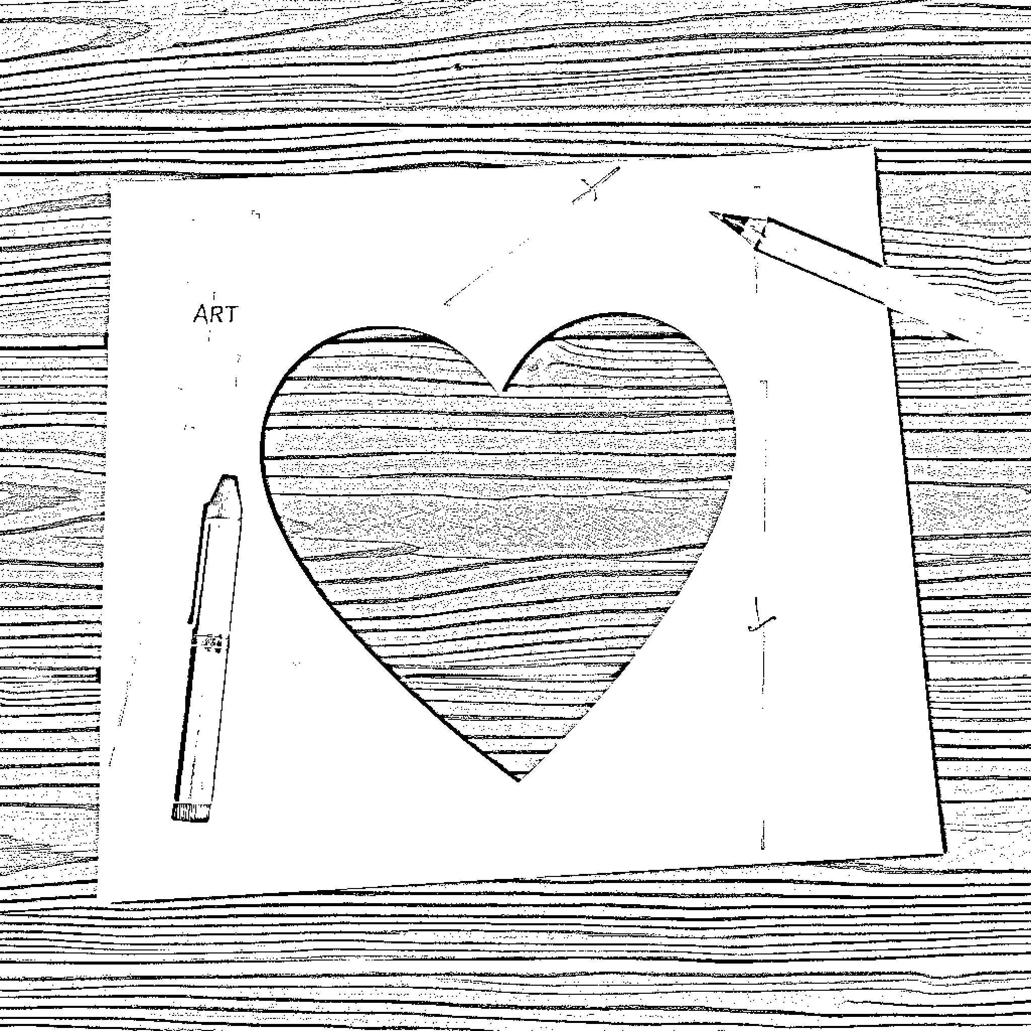 Heart-shaped art project with pencil Coloring Page (free black-and-white line drawing printable PDF for all, from beginners to advanced learners, including children, teens, adults, and seniors)