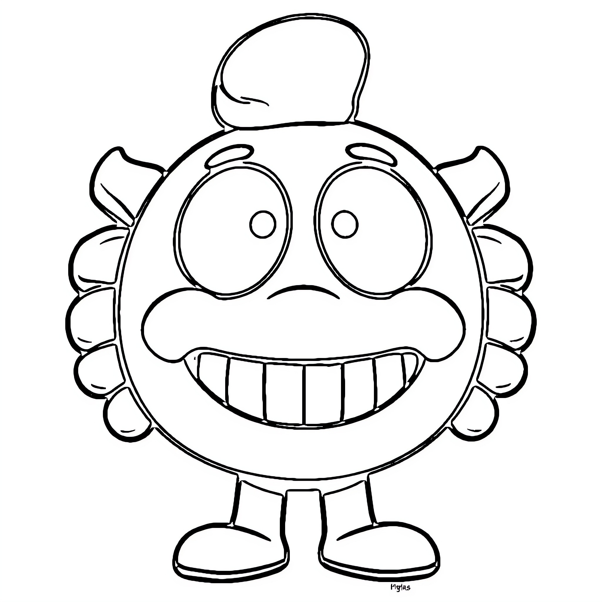 Kaws character with a grinning expression Coloring Page (free black-and-white line drawing printable PDF for all, from beginners to advanced learners, including children, teens, adults, and seniors)