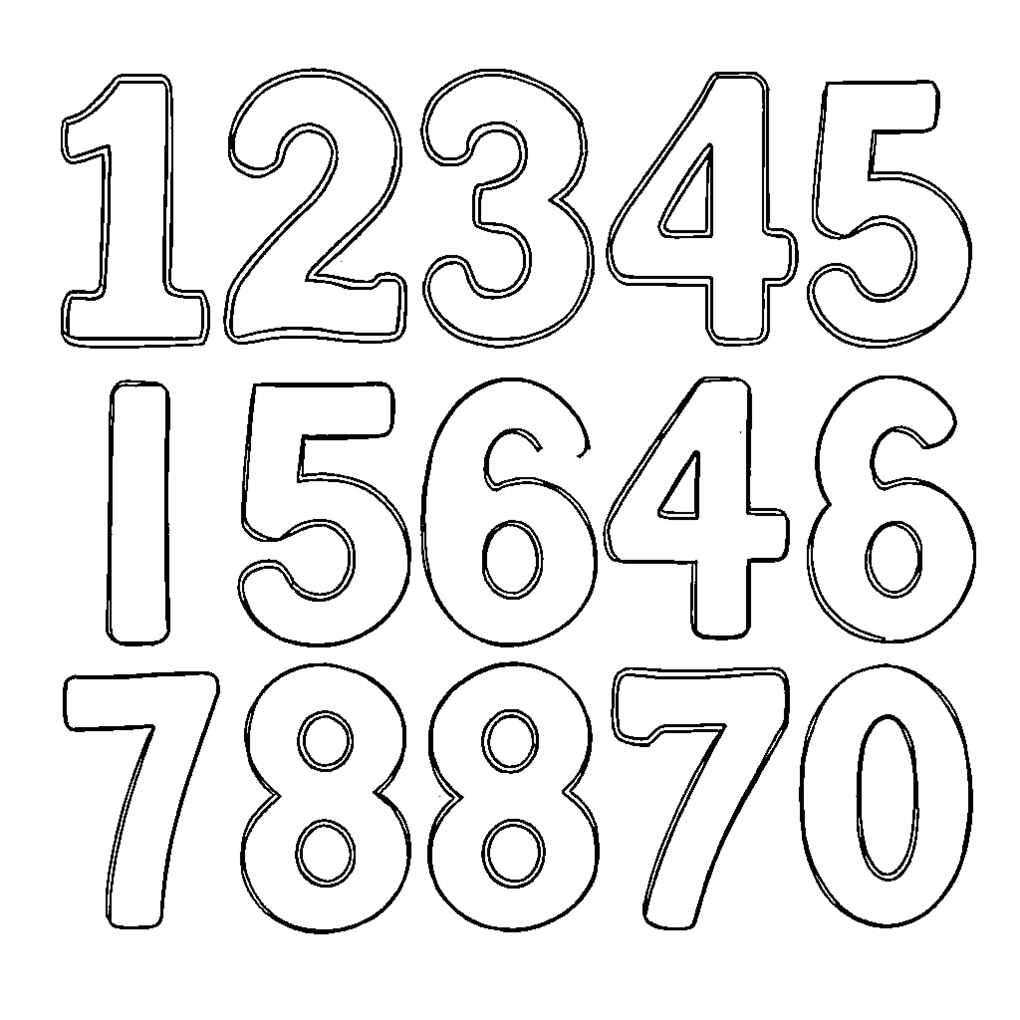 Numbers of various shapes and sizes Coloring Page (free black-and-white line drawing printable PDF for all, from beginners to advanced learners, including children, teens, adults, and seniors)