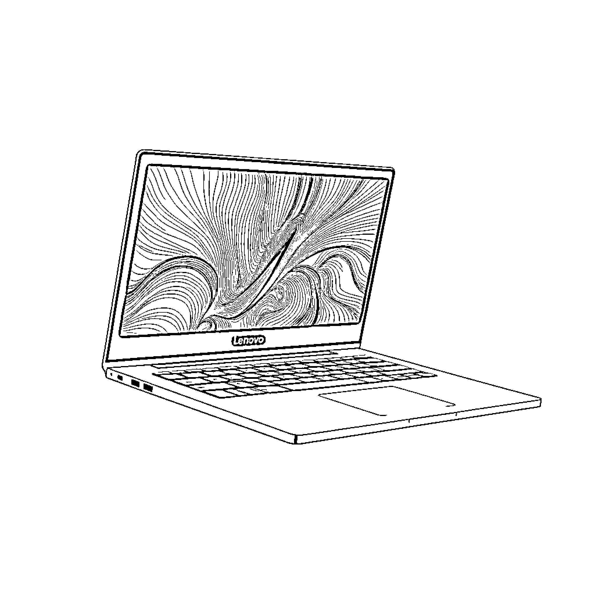 Laptop displaying abstract design Coloring Page (free black-and-white line drawing printable PDF for all, from beginners to advanced learners, including children, teens, adults, and seniors)