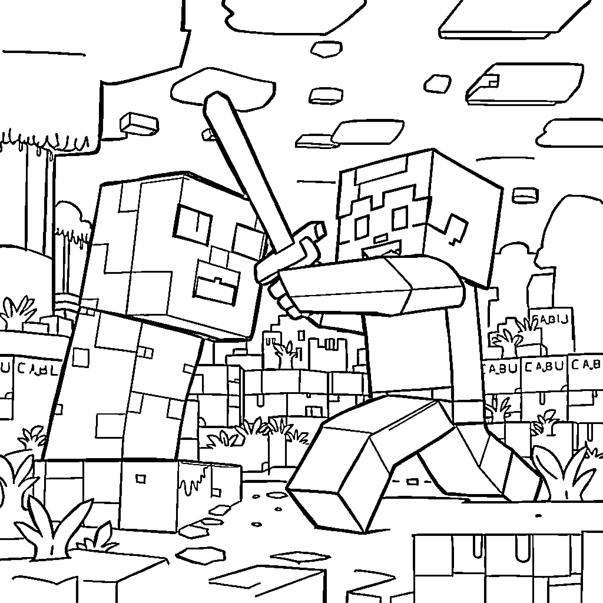 Steve Explores the Vibrant Minecraft World Coloring Page (free black-and-white line drawing printable PDF for all, from beginners to advanced learners, including children, teens, adults, and seniors)