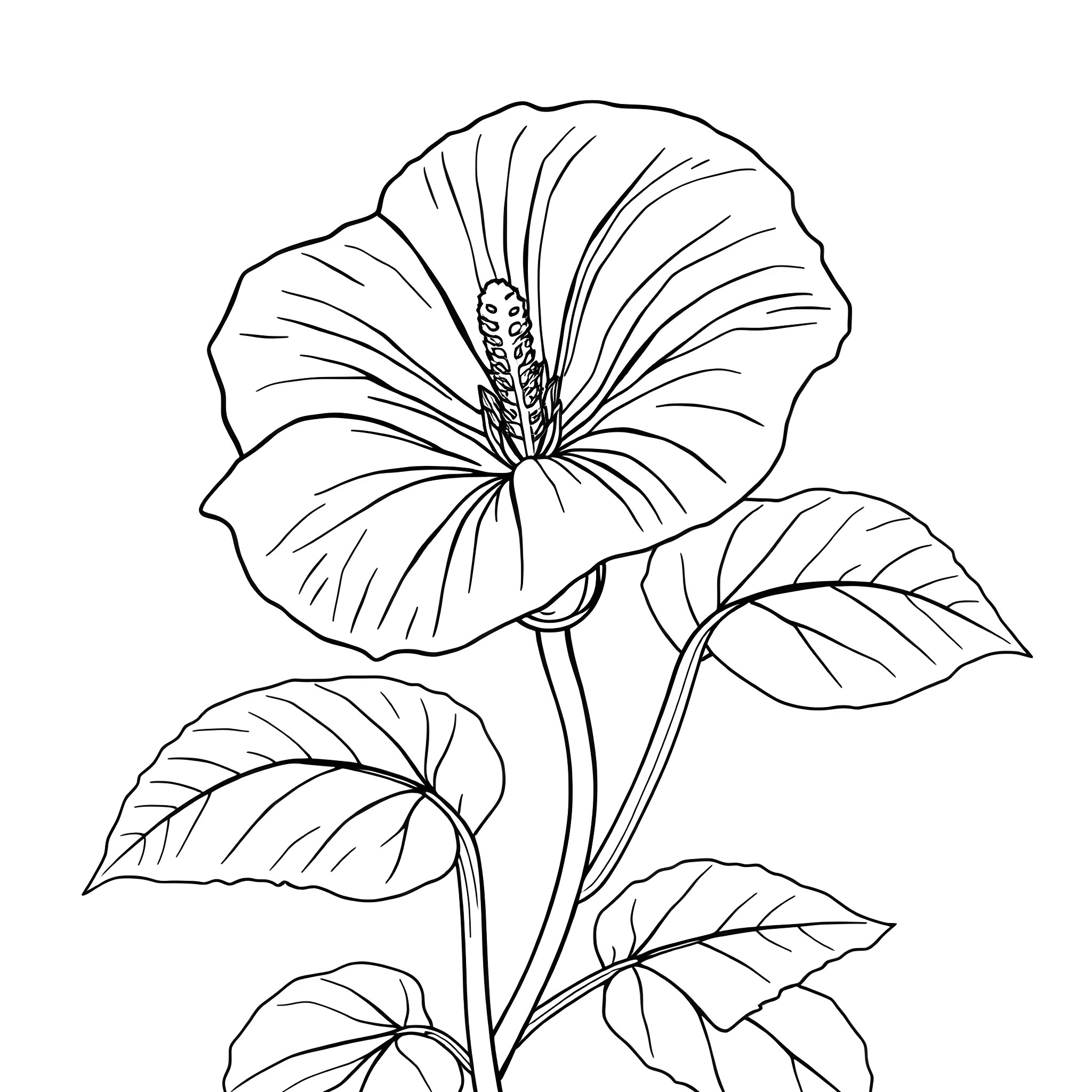 Ipomoea Purpurea - Detailed Floral Illustration Coloring Page (free black-and-white line drawing printable PDF for all, from beginners to advanced learners, including children, teens, adults, and seniors)