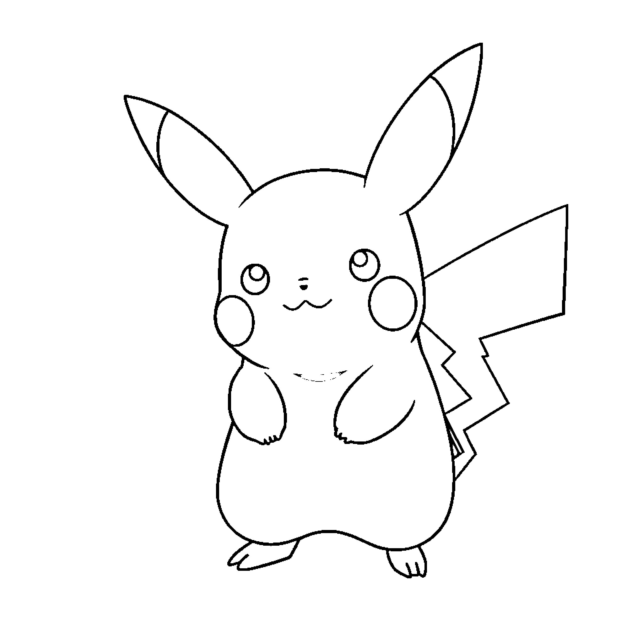 Pikachu drawn in simple outline style Coloring Page (free black-and-white line drawing printable PDF for all, from beginners to advanced learners, including children, teens, adults, and seniors)