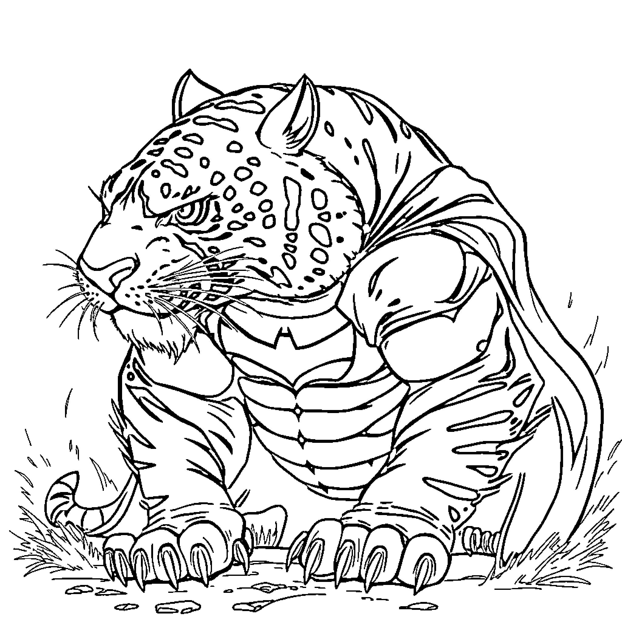 Shark-like creature prowling in the wild Coloring Page (free black-and-white line drawing printable PDF for all, from beginners to advanced learners, including children, teens, adults, and seniors)
