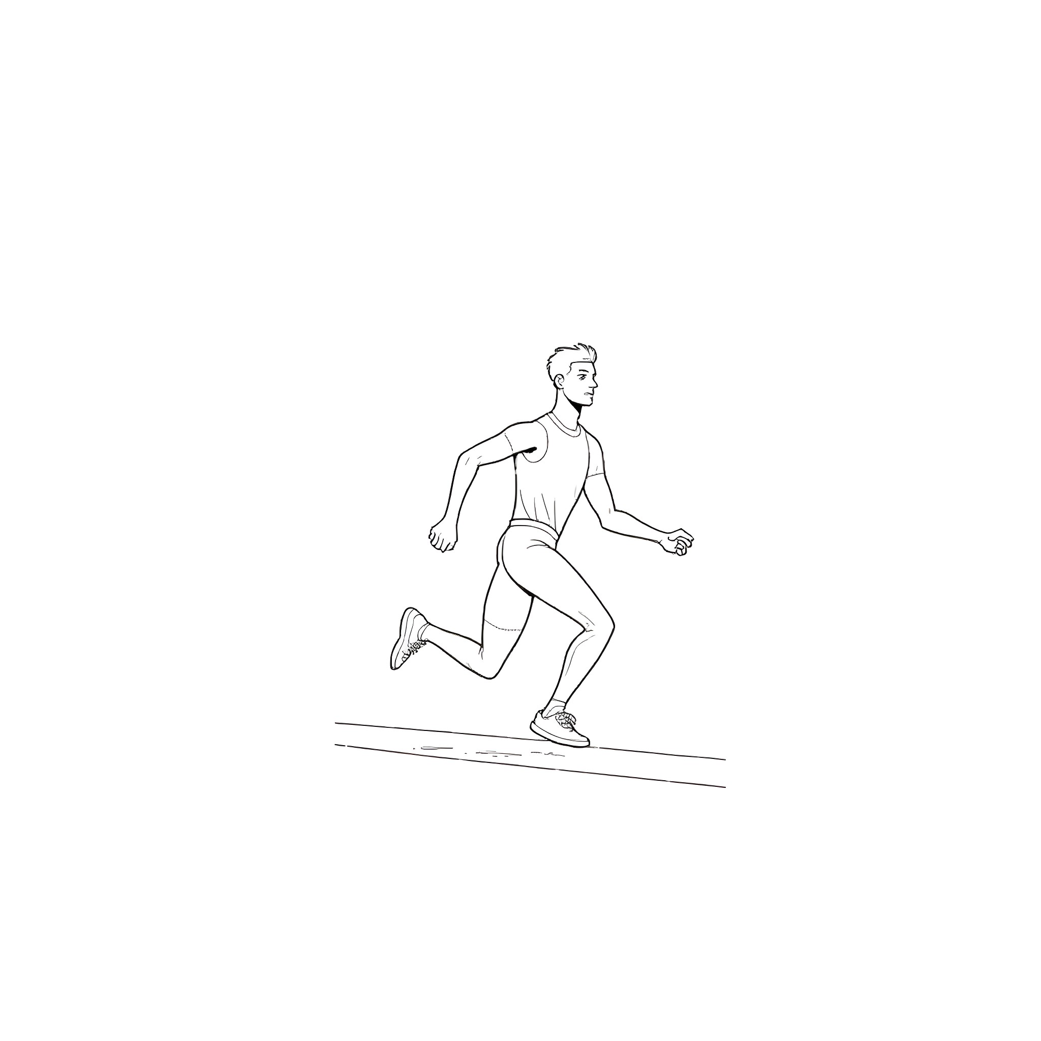 Track Runner Sprinting Determined in Action Coloring Page (free black-and-white line drawing printable PDF for all, from beginners to advanced learners, including children, teens, adults, and seniors)