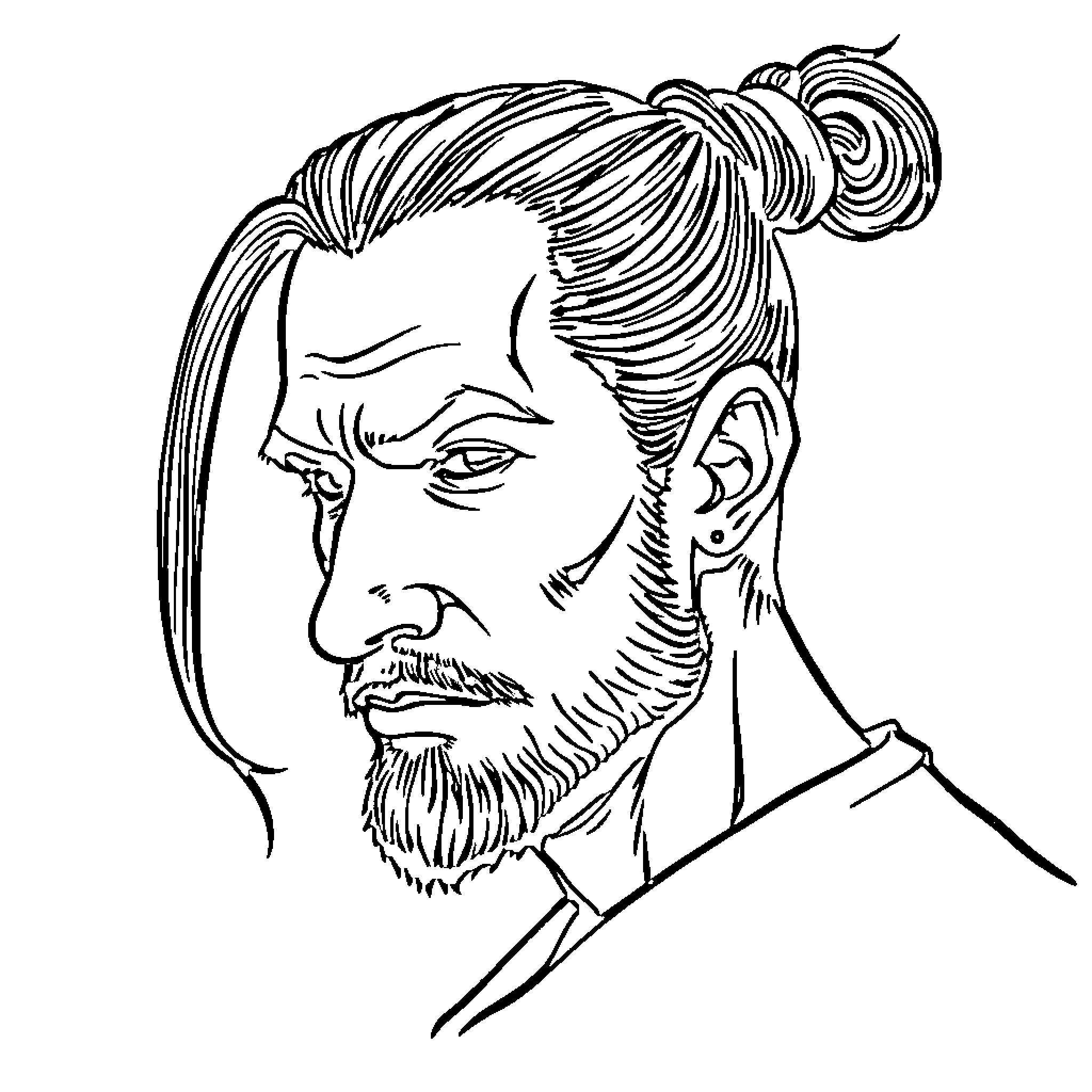 Man with stylish hairstyle and beard Coloring Page (free black-and-white line drawing printable PDF for all, from beginners to advanced learners, including children, teens, adults, and seniors)