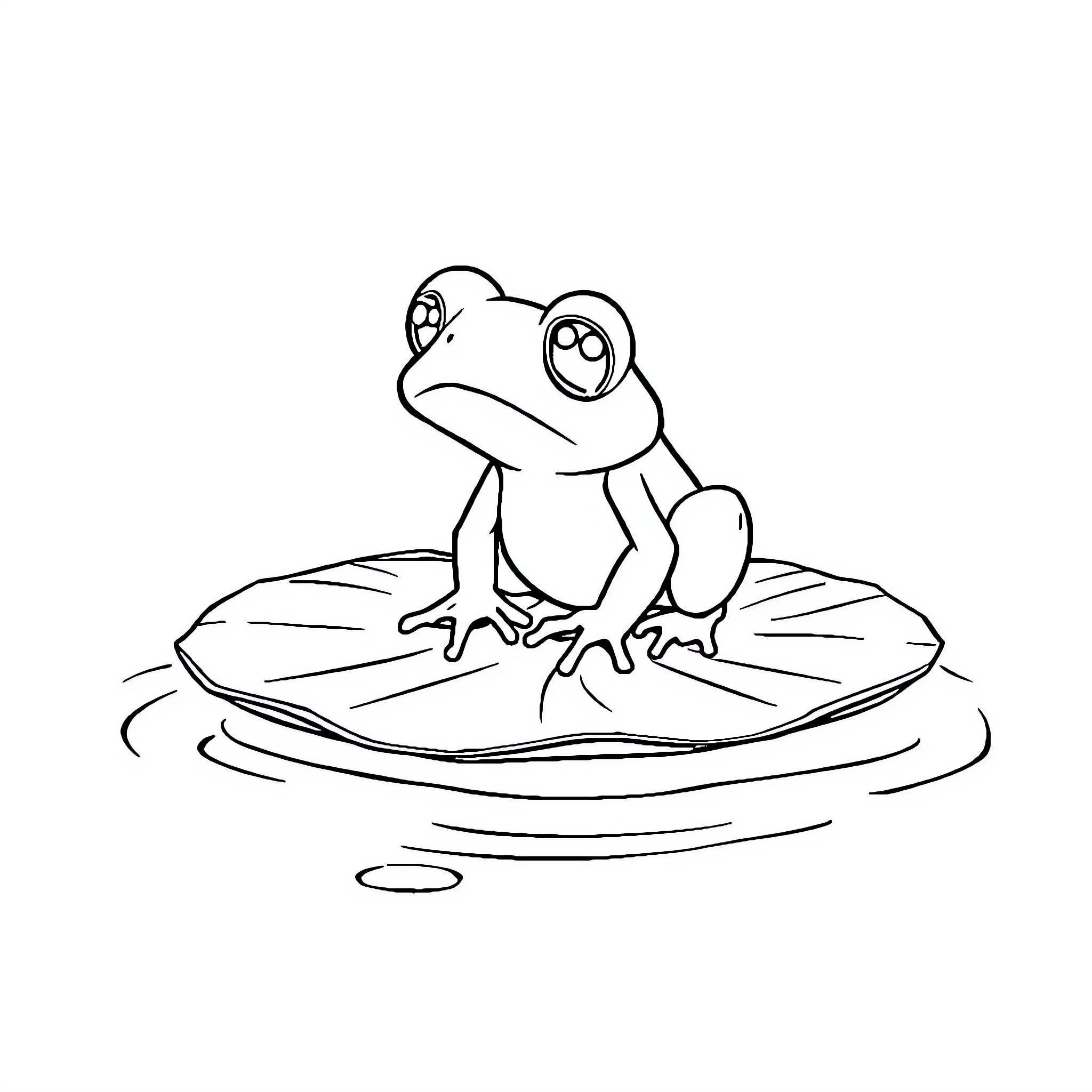 Frog sitting on a lily pad Coloring Page (free black-and-white line drawing printable PDF for all, from beginners to advanced learners, including children, teens, adults, and seniors)