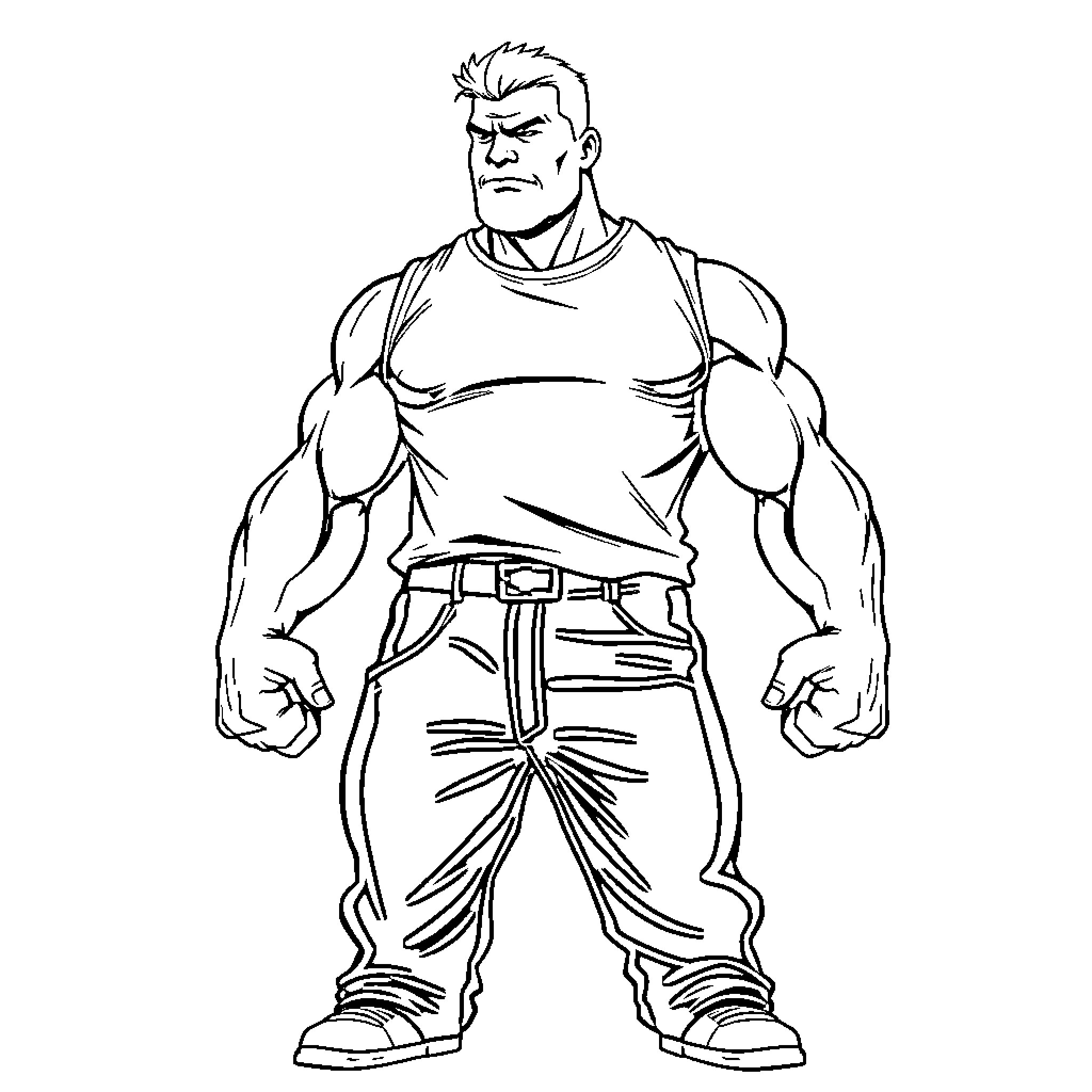 Bouncer with Muscular Build and Determined Expression Coloring Page (free black-and-white line drawing printable PDF for all, from beginners to advanced learners, including children, teens, adults, and seniors)