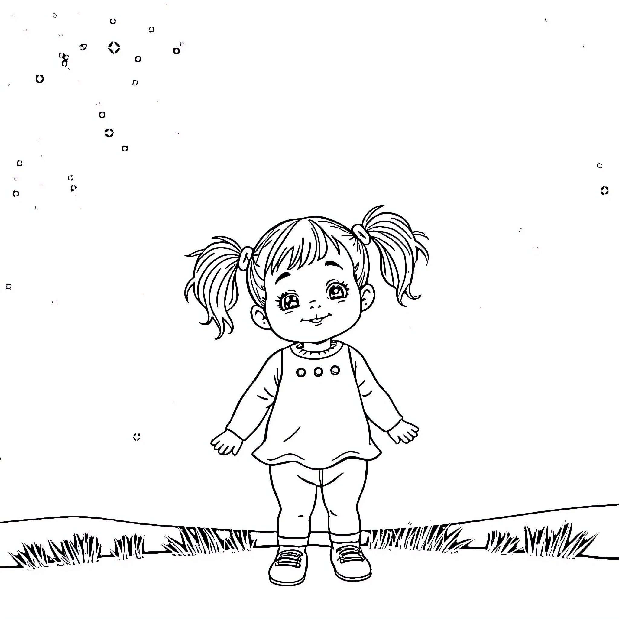 Toddler enjoying the outdoors Coloring Page (free black-and-white line drawing printable PDF for all, from beginners to advanced learners, including children, teens, adults, and seniors)